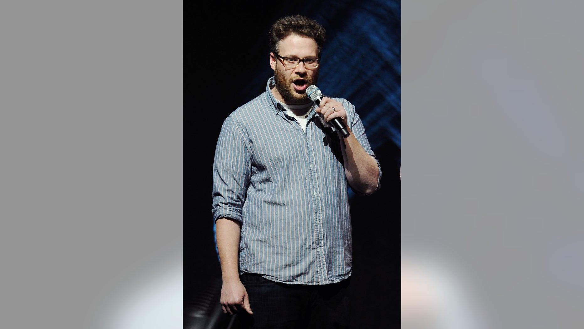 March 25, 2014. Seth Rogen, a cast member in "Neighbors" introduces a screening of the film on the second day of CinemaCon 2014 in Las Vegas.