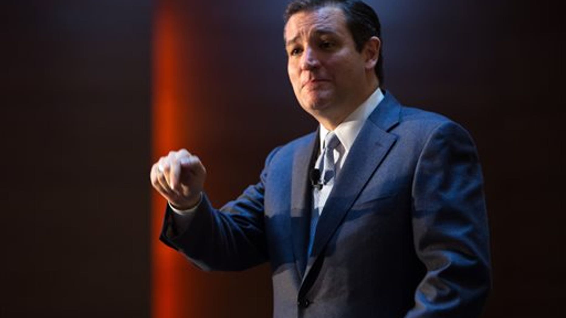 U.S. Sen. Ted Cruz (R-Texas) speaks Friday, Oct. 25, 2013, during the Republican Party of Iowa's Reagan Dinner at the Iowa Events Center in Des Moines, Iowa. (AP Photo/Scott Morgan)