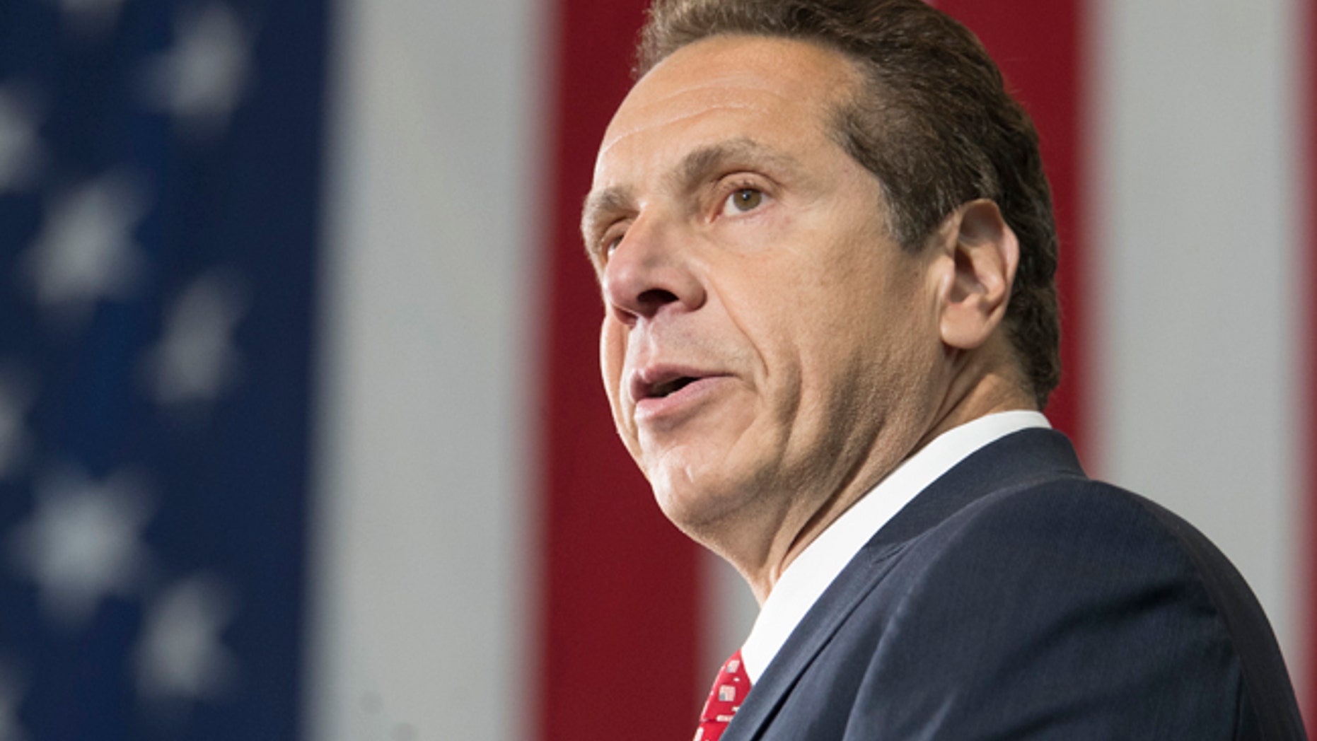 New York Gov. Andrew Cuomo speaks at a rally, Tuesday, June 6, 2017, in New York. Cuomo and House Minority Leader Nancy Pelosi, D-Calif., are hoping to increase the number of congressional seats held by the Democratic Party. (AP Photo/Mary Altaffer)