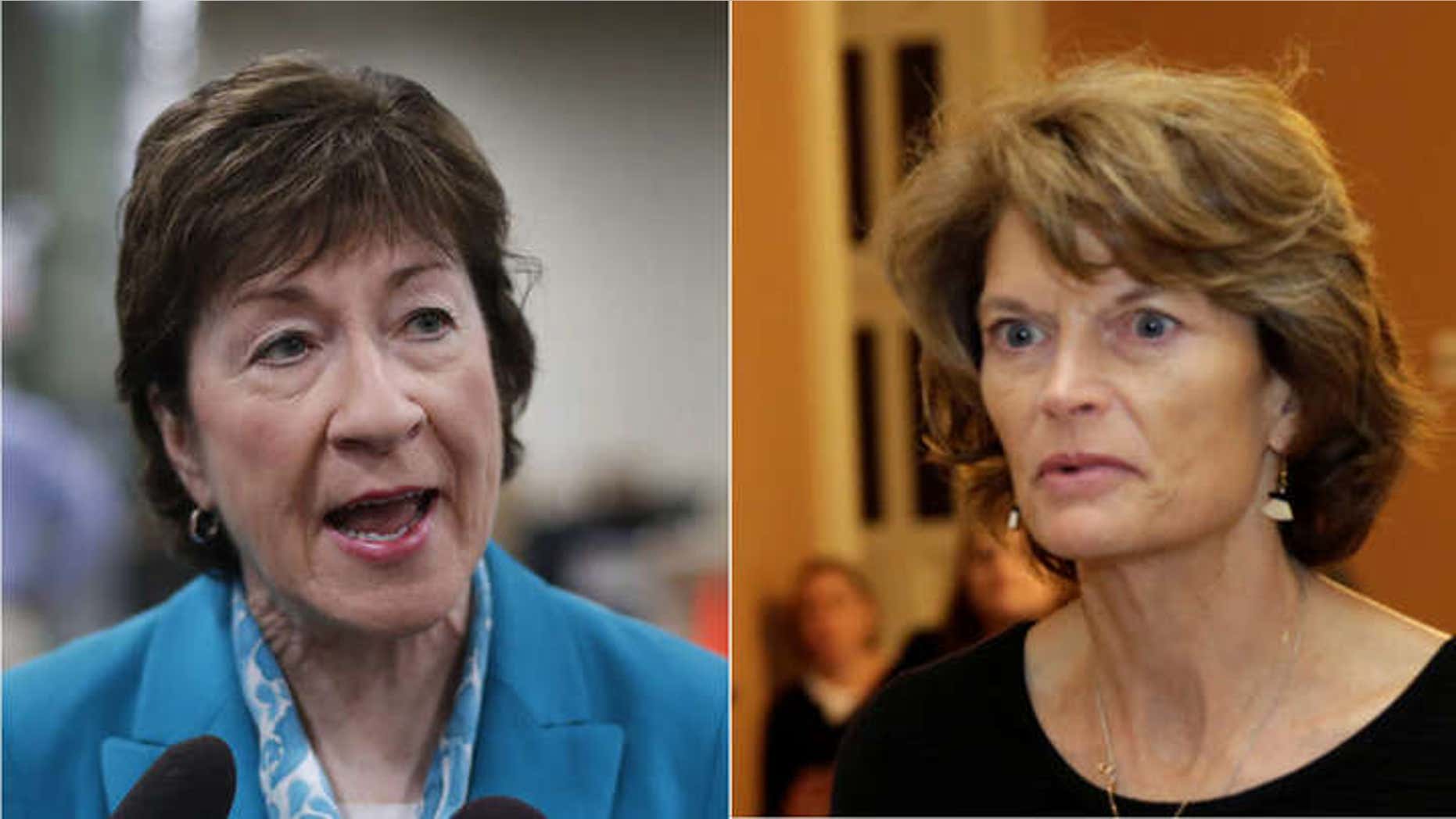 FILE: Sen. Susan Collins, R-Maine, left, and Sen. Lisa Murkowski, R-Alaska, are two key Republican holdouts on the new health bill