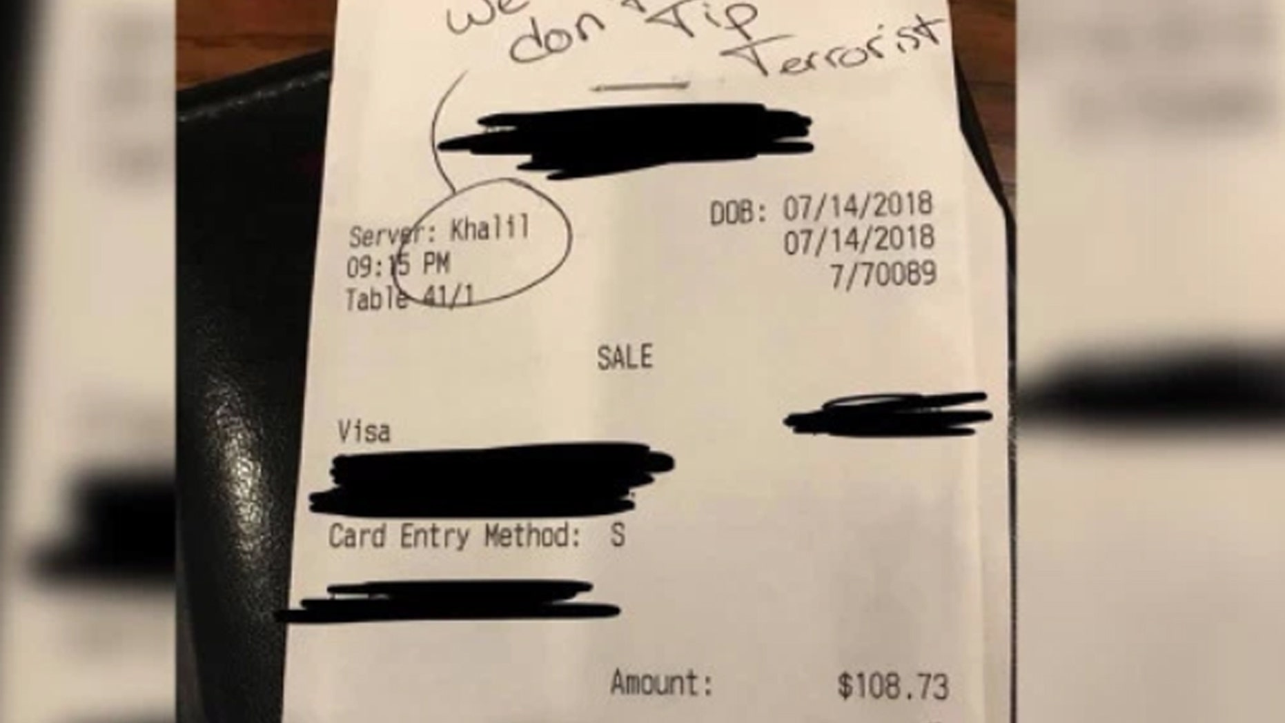 A Texas waiter reportedly cooked up a hoax when he claimed a racist patron stiffed him and wrote “We don’t tip terrorist” on their bill.
