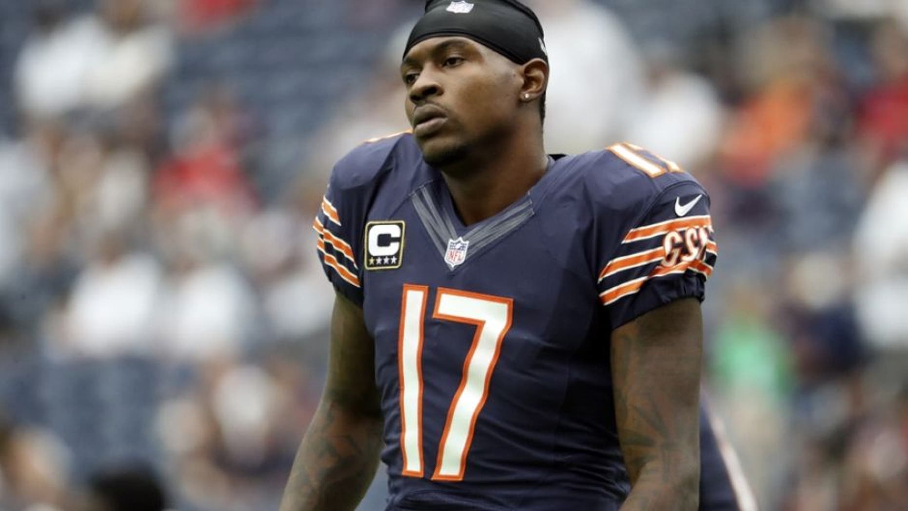 Sep 11, 2016; Houston, TX, USA; Chicago Bears wide receiver Alshon Jeffery (17) before the game against the Houston Texans at NRG Stadium. Mandatory Credit: Kevin Jairaj-USA TODAY Sports