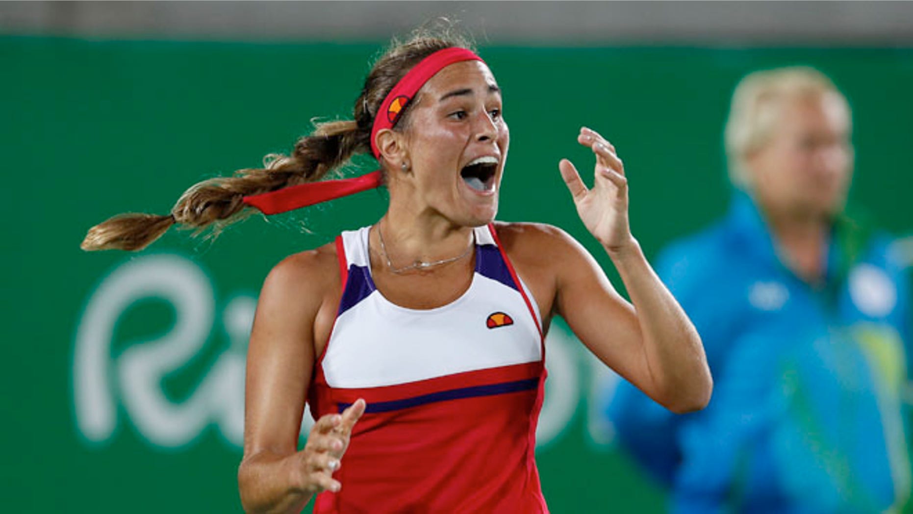 Monica Puig of Puerto Rico reacts after winning the final point of the gold medal match in the women's tennis competition at the 2016 Summer Olympics in Rio de Janeiro, Brazil, Saturday, Aug. 13, 2016. (AP Photo/Vadim Ghirda)