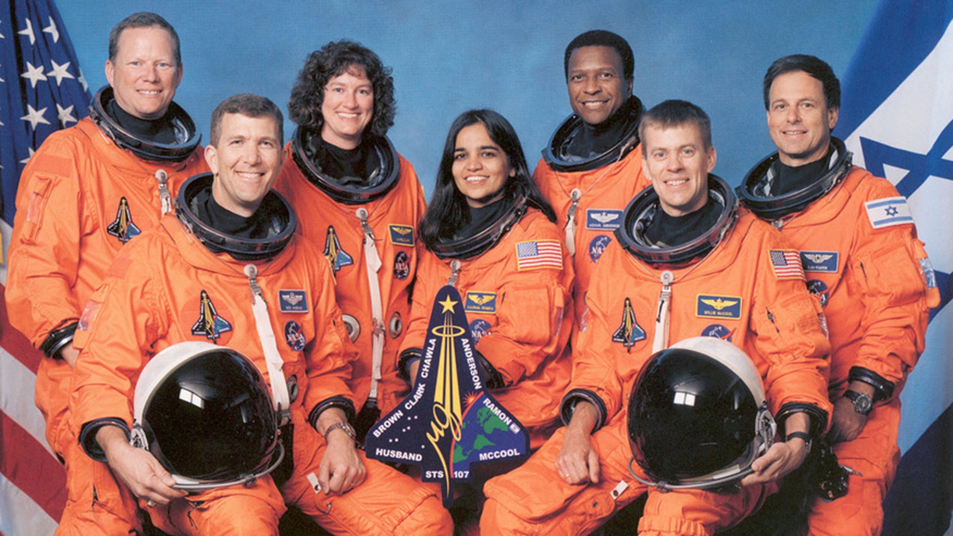 Space Shuttle Columbia mission STS-107 pose at Johnson Space Center in Houston in this January 1,2002 NASA handout photo.