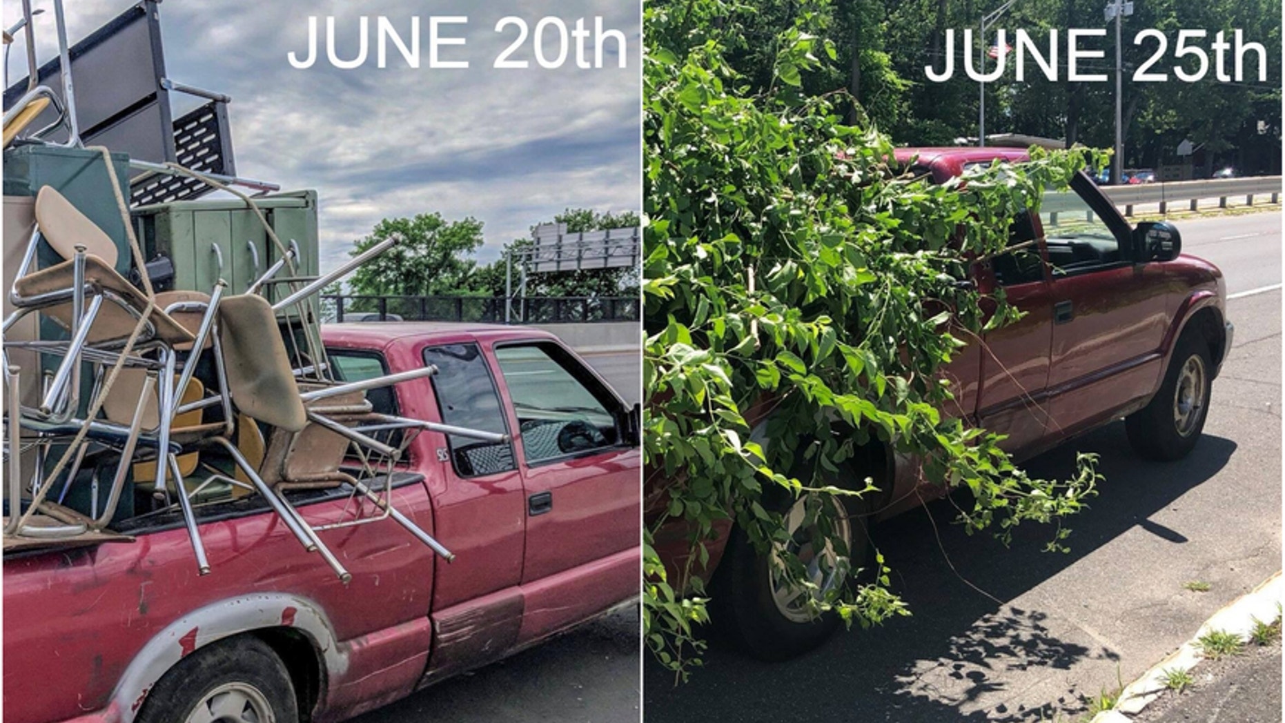 Massachusetts police say a driver was cited for an unsecured load this week -- after being cited for the same offense five days prior.