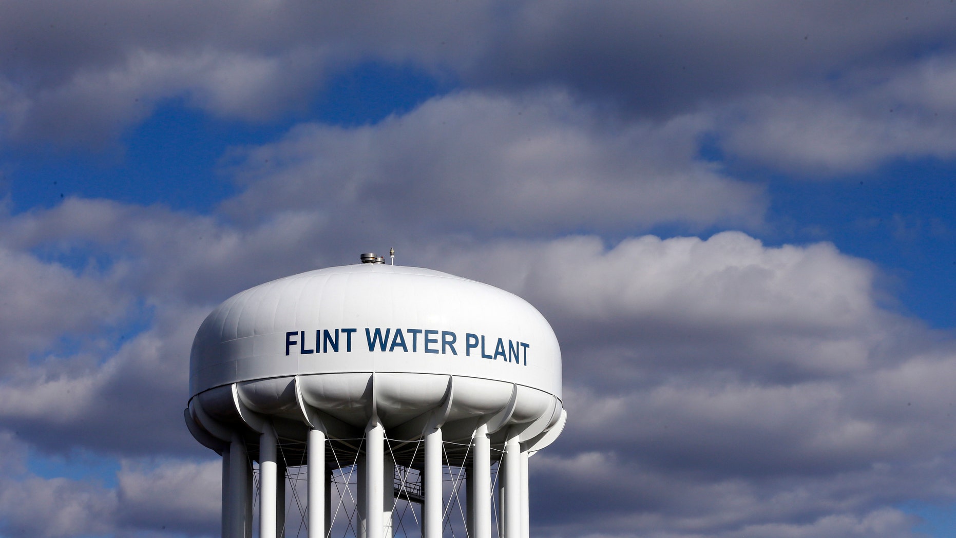 March 21, 2016: The Flint Water Plant water tower is seen in Flint, Mich.