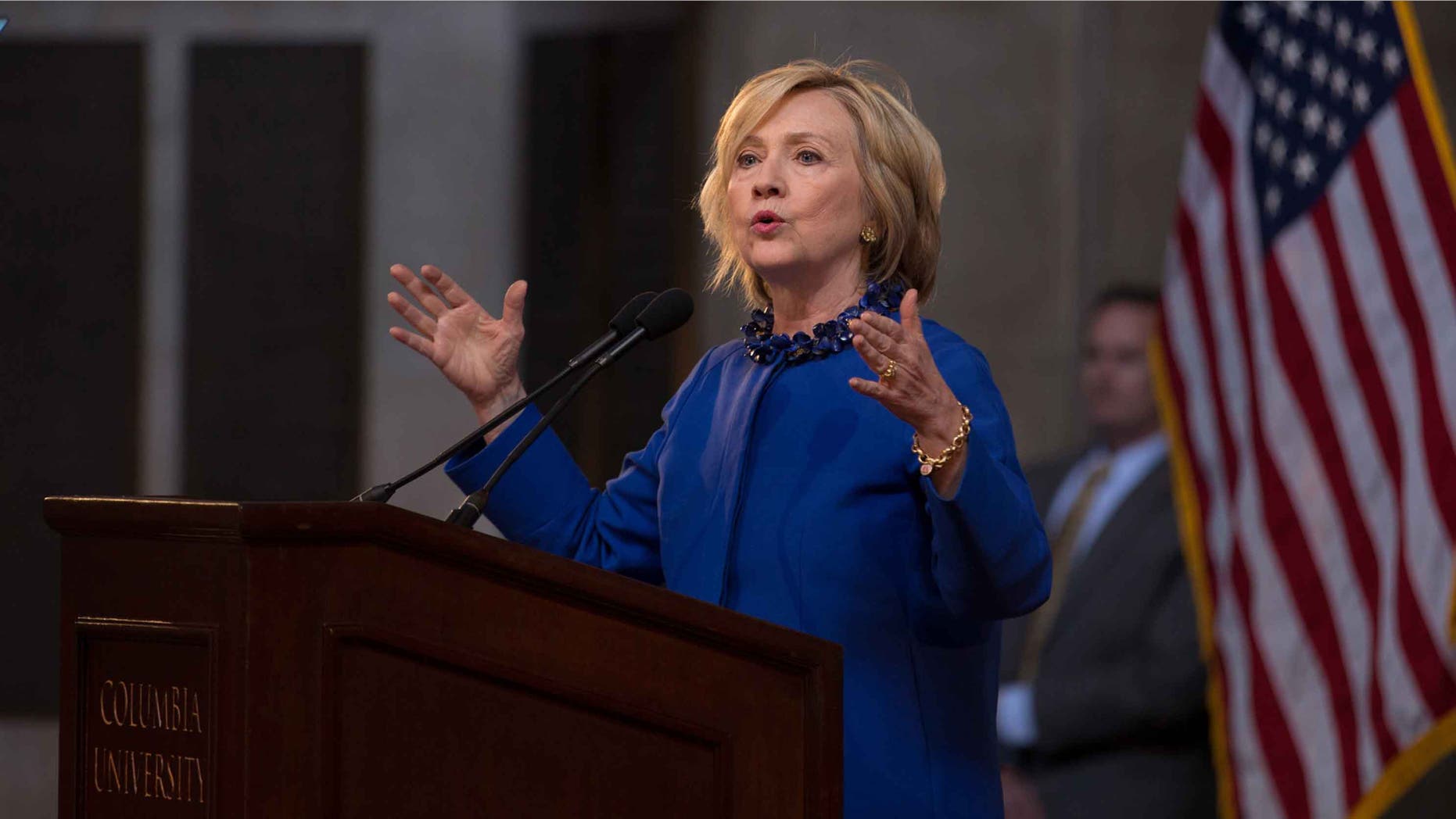 NEW YORK, NY - APRIL 29: Democratic presidential hopeful and former Secretary of State Hillary Clinton speaks during the David N. Dinkins Leadership and Public Policy Forum at Columbia University April 29, 2015 in New York City. Clinton addressed the unrest in Baltimore calling for police body cameras and a reform to sentencing. (Photo by Kevin Hagen/Getty Images)