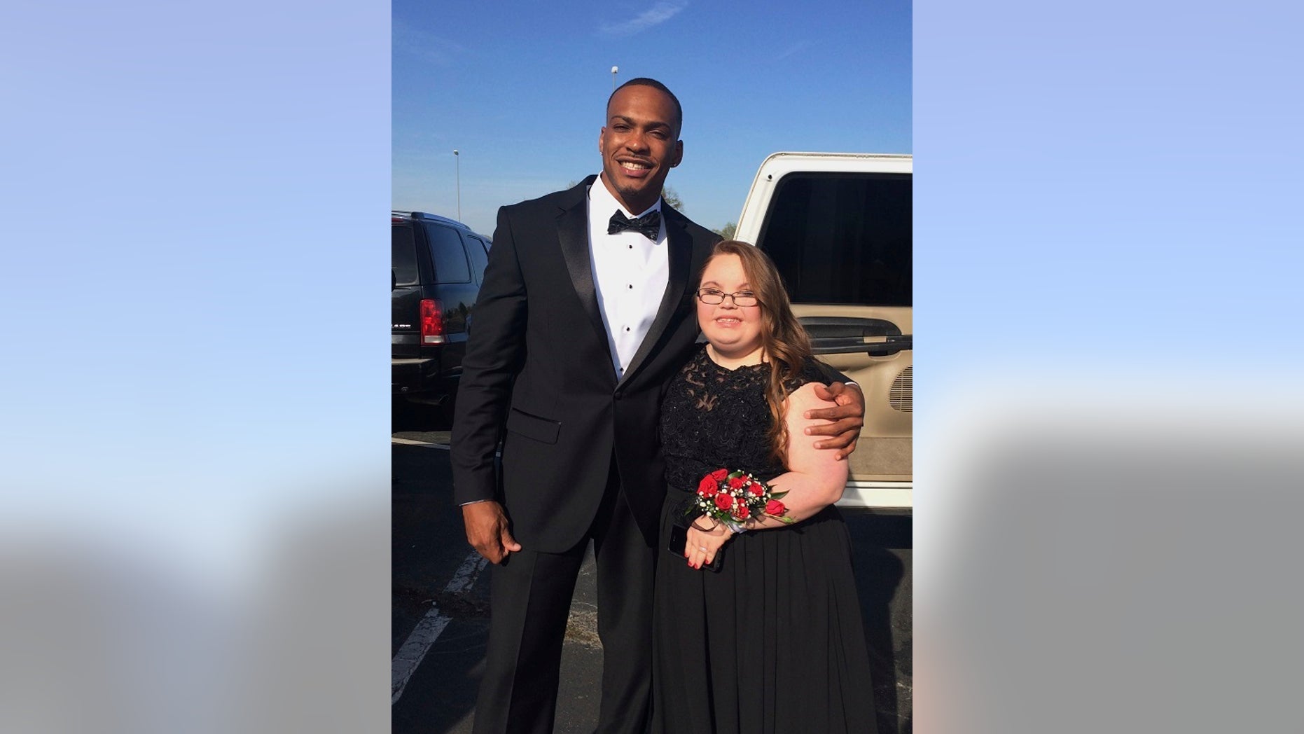 Don Jones and Lindsey Preston pose for a prom photo on April 13.