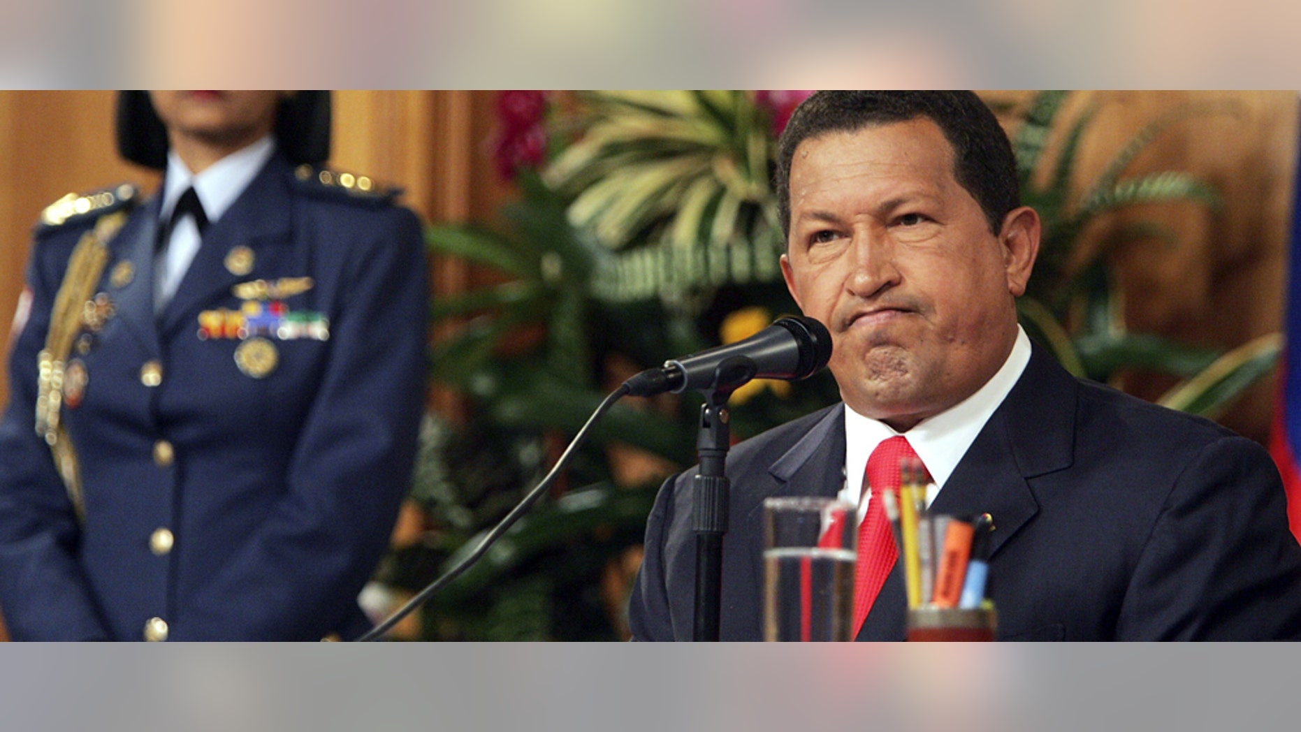CARACAS, VENEZUELA - NOVEMBER 30: President Hugo Chavez speaks at a press conference in Miraflores Palace November 30, 2006 in Caracas, Venezuela. Chavez faces off against challenger Manuel Rosales in the presidential election December 3. (Photo by Mario Tama/Getty Images)