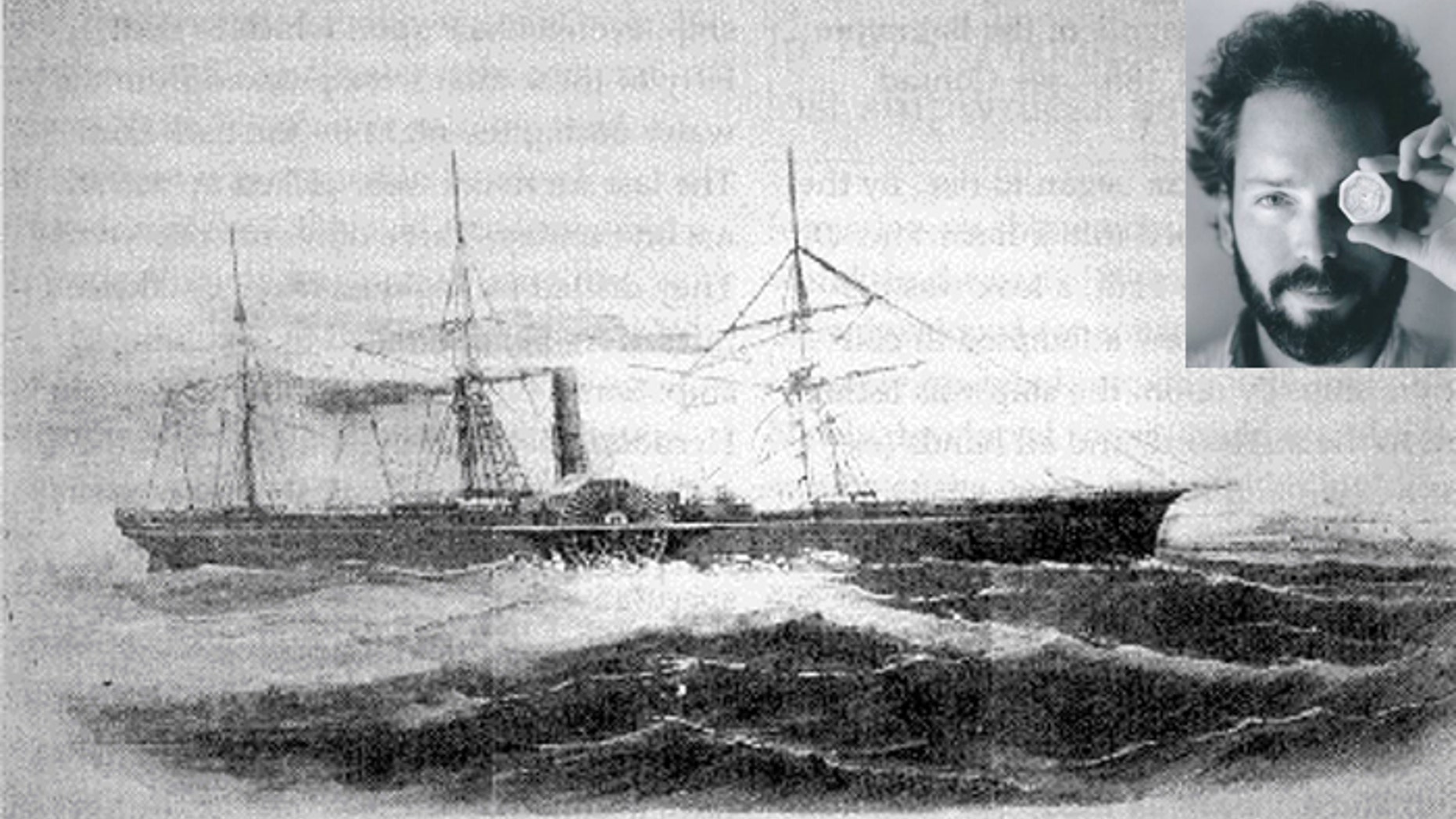 The 280-foot SS Central America, which has been dubbed the “Ship of Gold," sank during a hurricane off the North Carolina coast in 1857. Tommy Thompson (inset), who found it and then disappeared, is now in custody. (Columbus Dispatch)