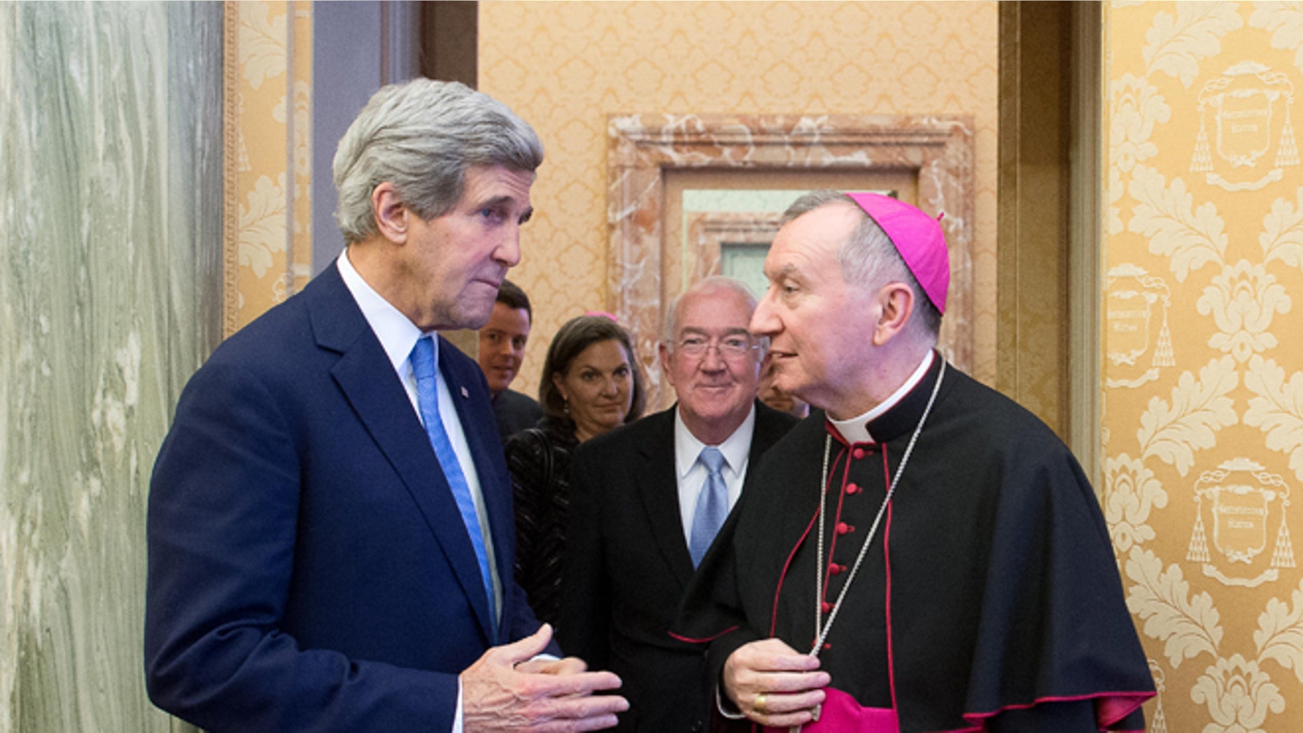 U.S. Secretary of State John Kerry and Vatican Secretary of State Archbishop Pietro Parolin, at the Vatican Tuesday, Jan. 14, 2014.
