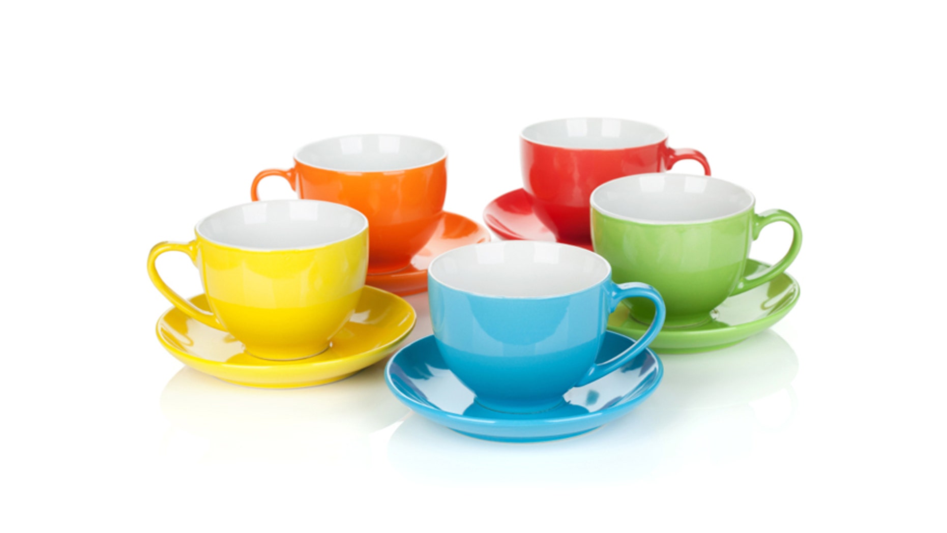Set of colorful cups. Isolated on white background