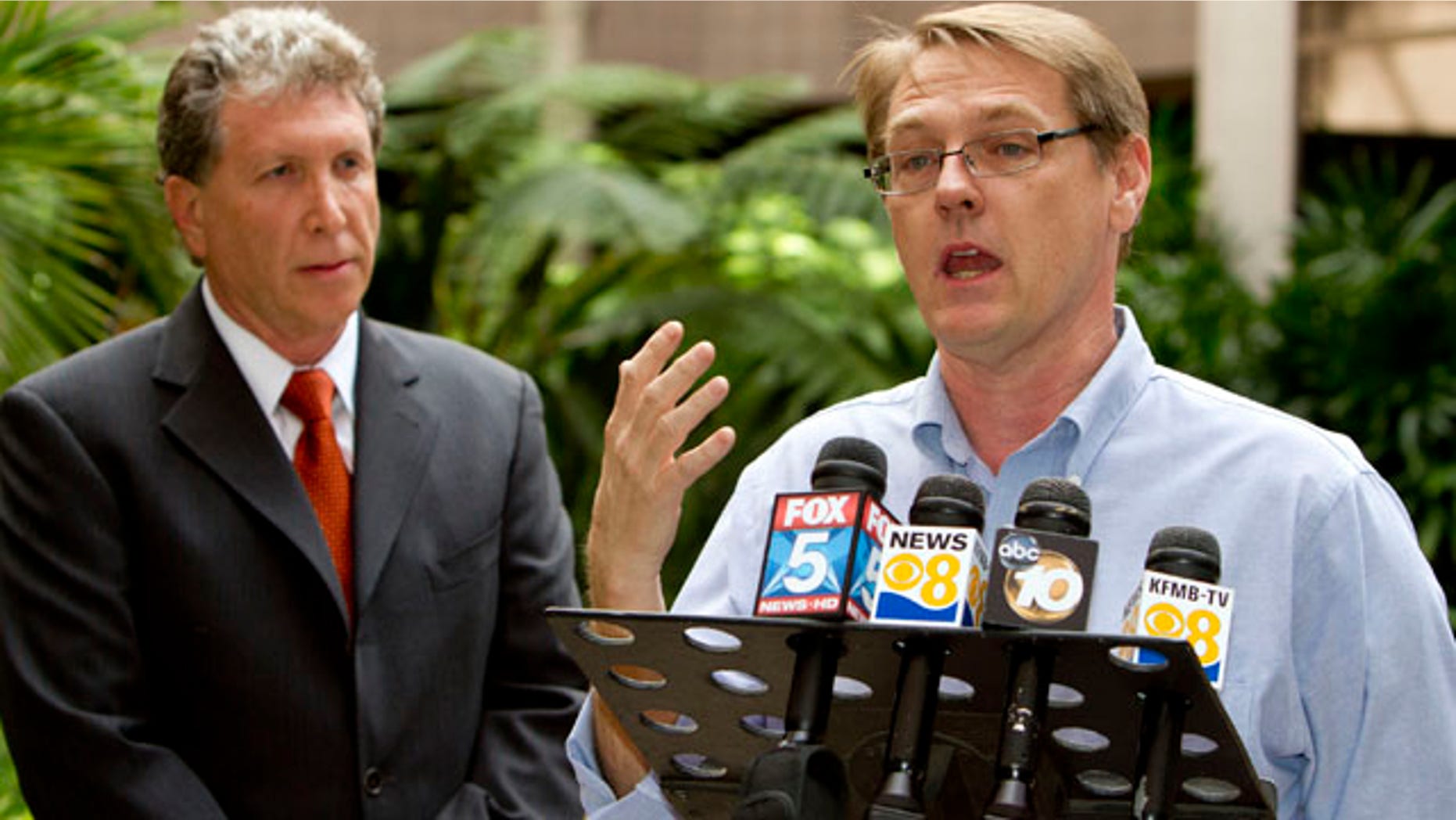 Oct. 24, 2010: SNAP National Director David Clohessy, right, and attorney Irwin Zalkin speak with members of the media during a news conference Sunday in San Diego. Attorneys for nearly 150 people who claim sexual abuse by Roman Catholic priests released thousands of pages of previously sealed internal church documents Sunday that detail complaints against the clerics and include medical records and correspondence between priests and their superiors.