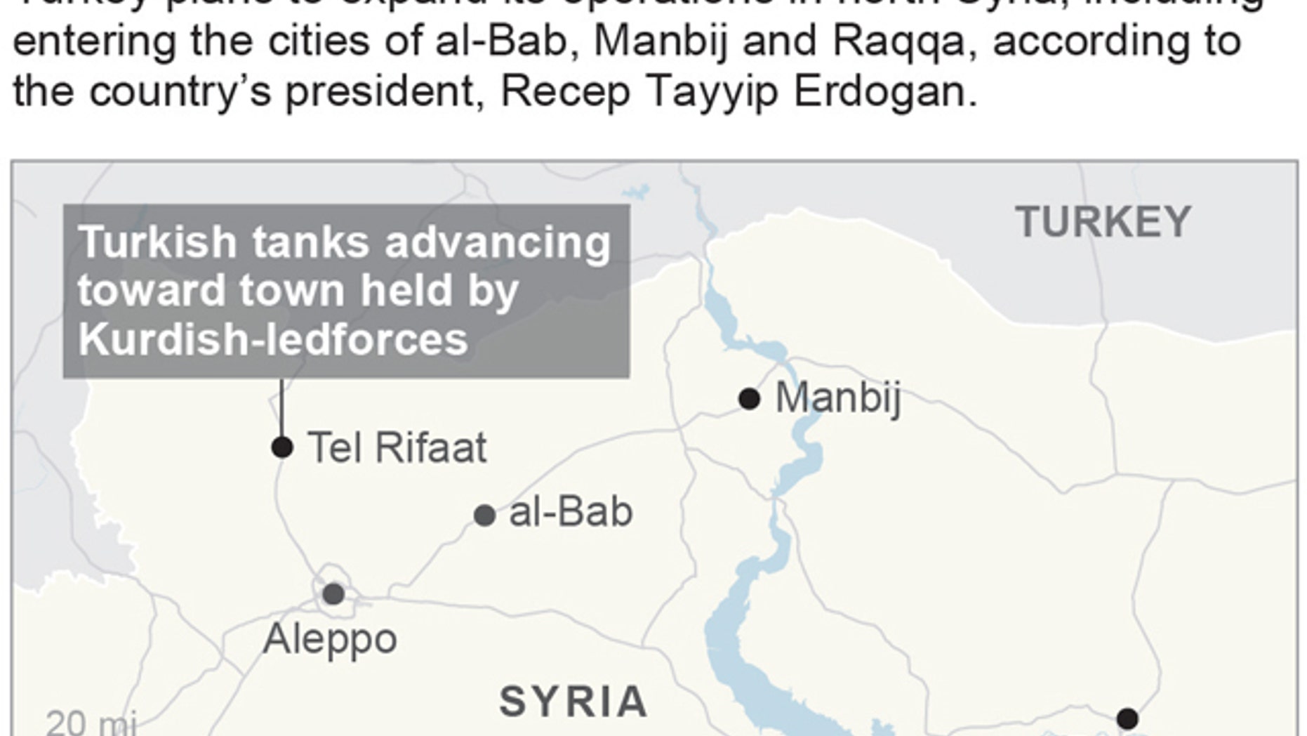Map locates Syrian cities where Turkey plans to expand operations; 2c x 2 3/4 inches; 96.3 mm x 69 mm;