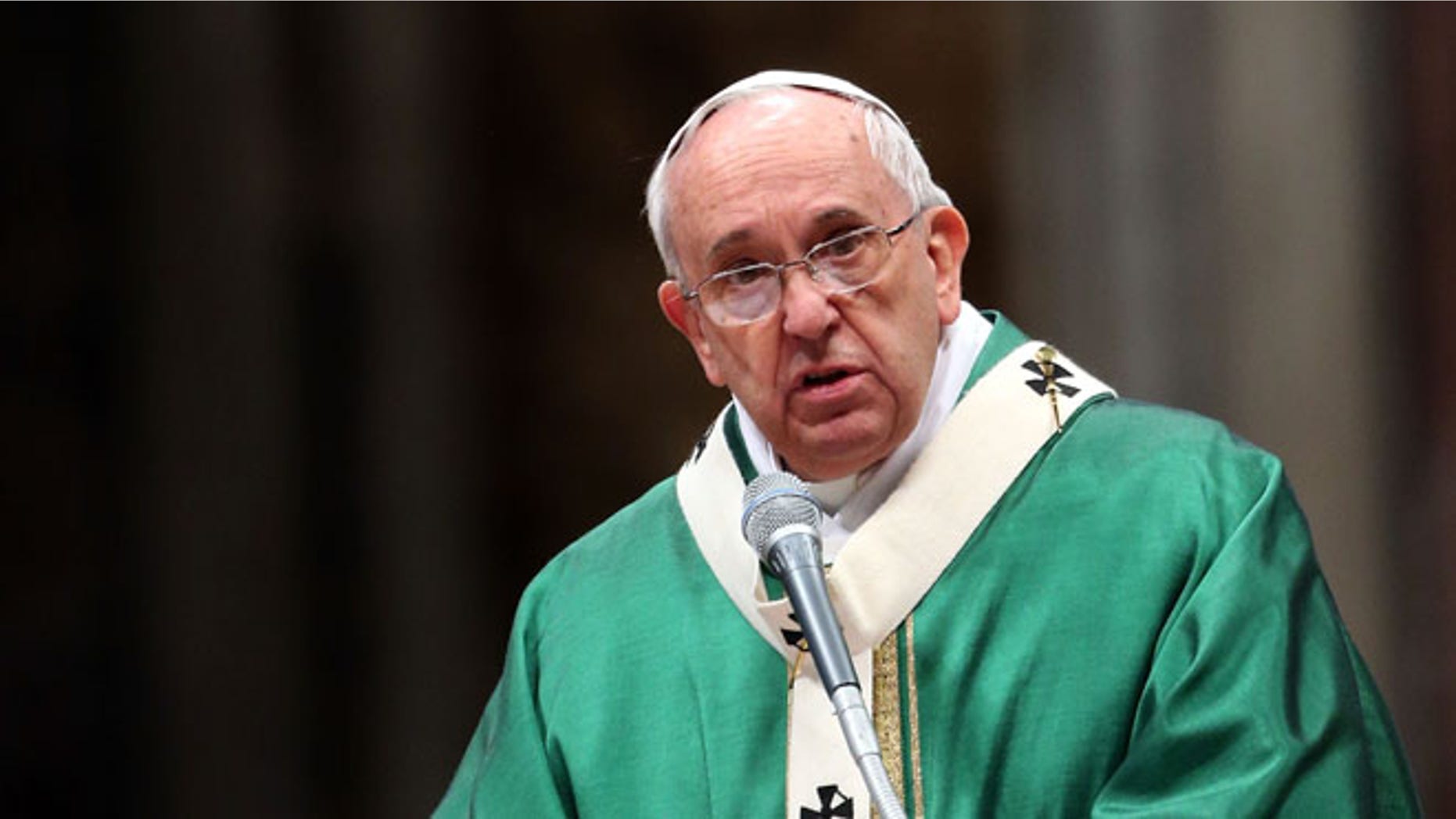 VATICAN CITY, VATICAN - FEBRUARY 15: Pope Francis holds his homily during a Mass with newly appointed cardinals at St. Peter's Basilica on February 15, 2015 in Vatican City, Vatican. A day after appointing twenty new cardinals from around the world, Pope Francis presided over Mass in St Peter's Basilica to offer thanks to God. (Photo by Franco Origlia/Getty Images)