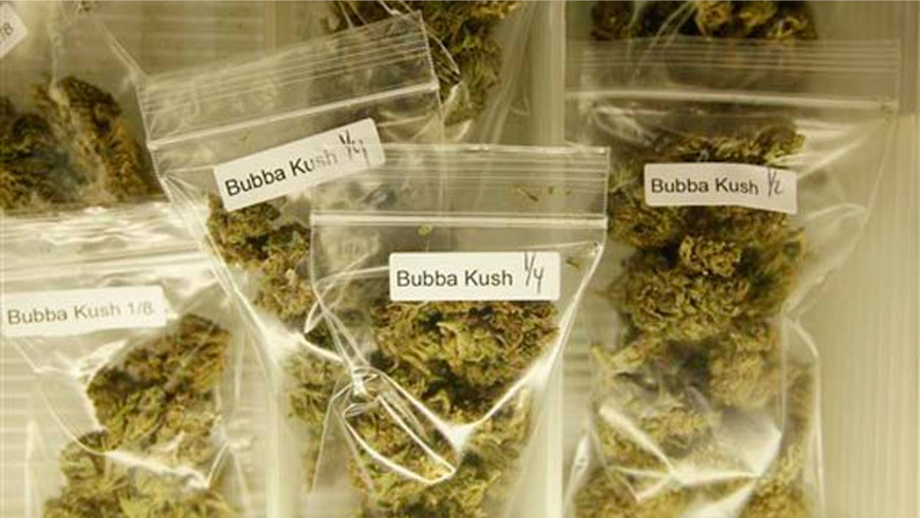 Marijuana is shown for sale at the San Francisco Medical Cannabis Clinic in San Francisco, Friday, Oct. 15, 2010. Attorney General Eric Holder says the federal government will enforce its marijuana laws in California even if voters next month make the state the first in the nation to legalize the drug. (AP Photo/Eric Risberg)