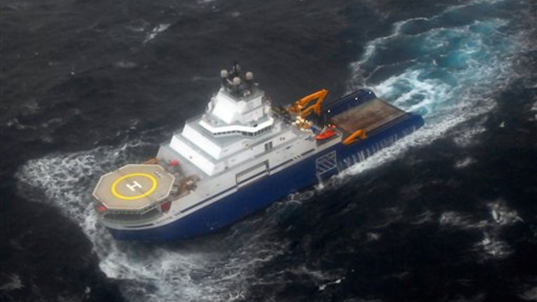 Dec. 30, 2012: The tug Aiviq travels at just under 2 mph with the mobile drilling unit Kulluk in tow 116 miles southwest of Kodiak City, Alaska.