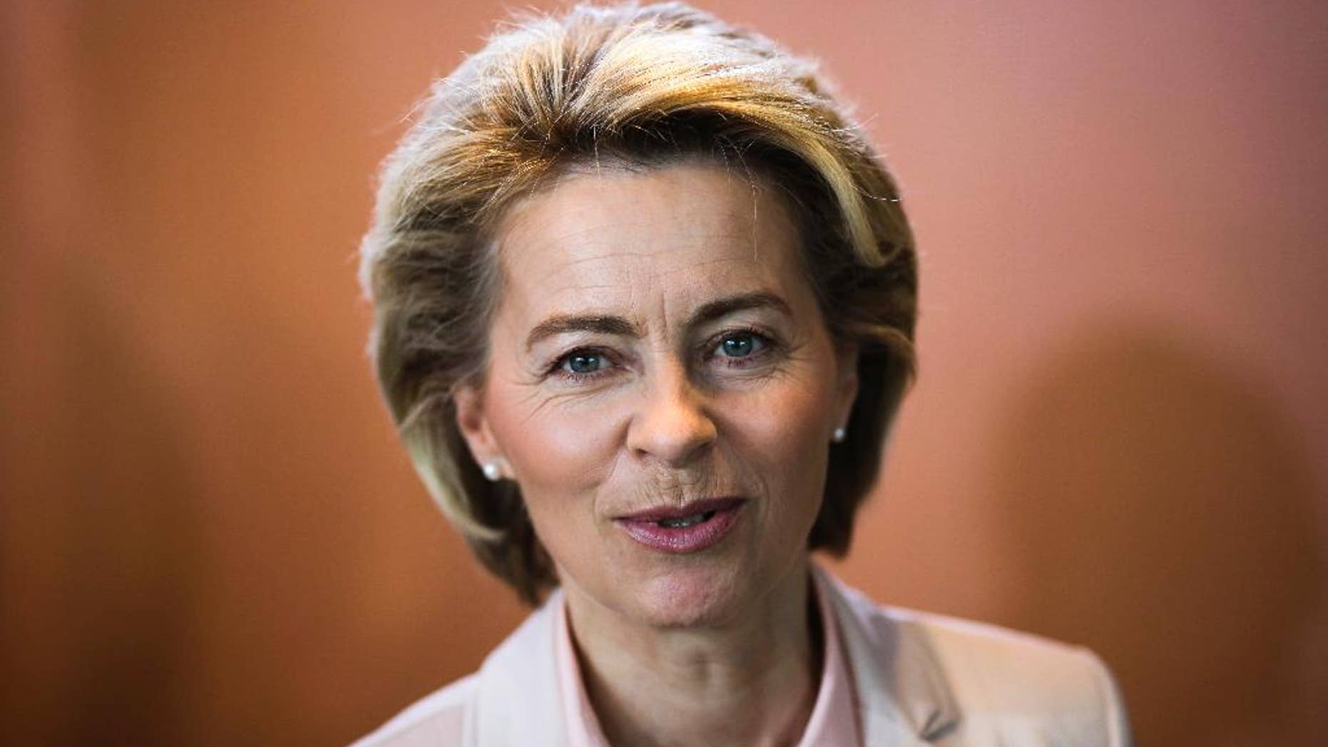 German Defense Minister Ursula von der Leyen arrives for the weekly cabinet meeting of the German government at the chancellery in Berlin, Wednesday, May 3, 2017. (AP Photo/Markus Schreiber)