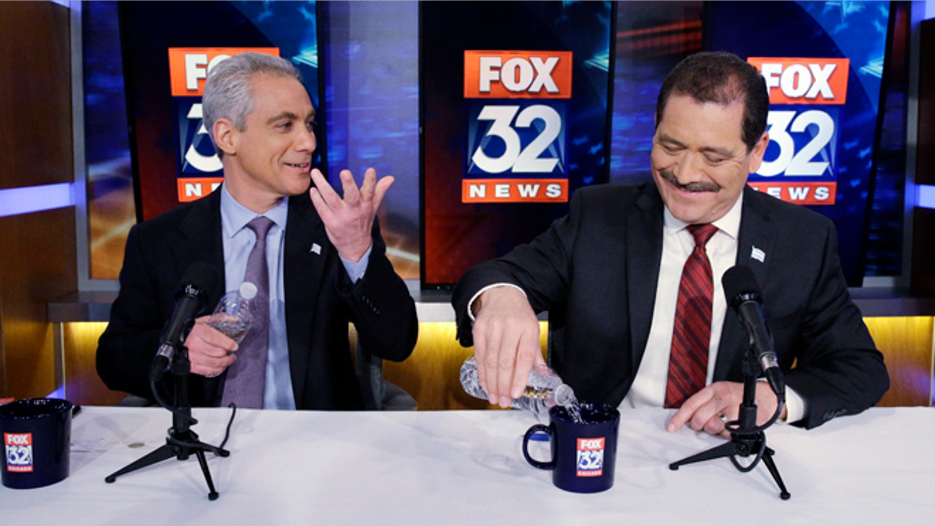 Chicago Mayor Rahm Emanuel and Cook County Commissioner Jesus Garcia in Chicago, Thursday, March 26, 2015.