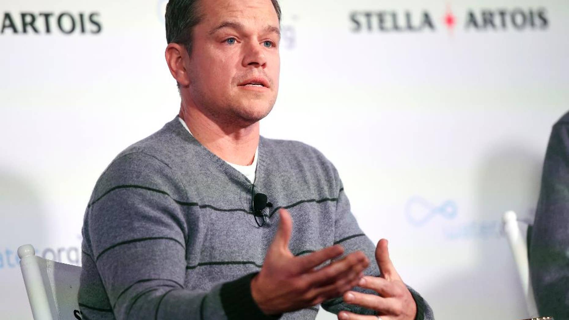 January 23, 2016. Actor Matt Damon, co-founder of Water.org, takes part in a panel discussion on the global water crisis during the 2016 Sundance Film Festival.