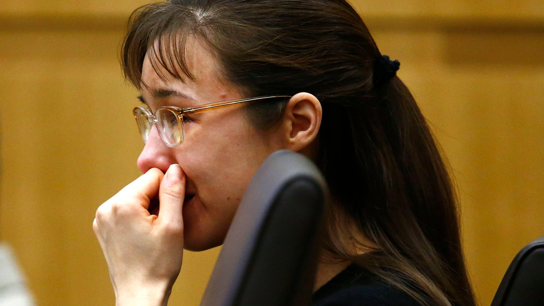 Jodi Arias cries as she listens to Steven Alexander, brother of murder victim Travis Alexander, makes his "victim impact statement" to the jury on Thursday, May 16, 2013.