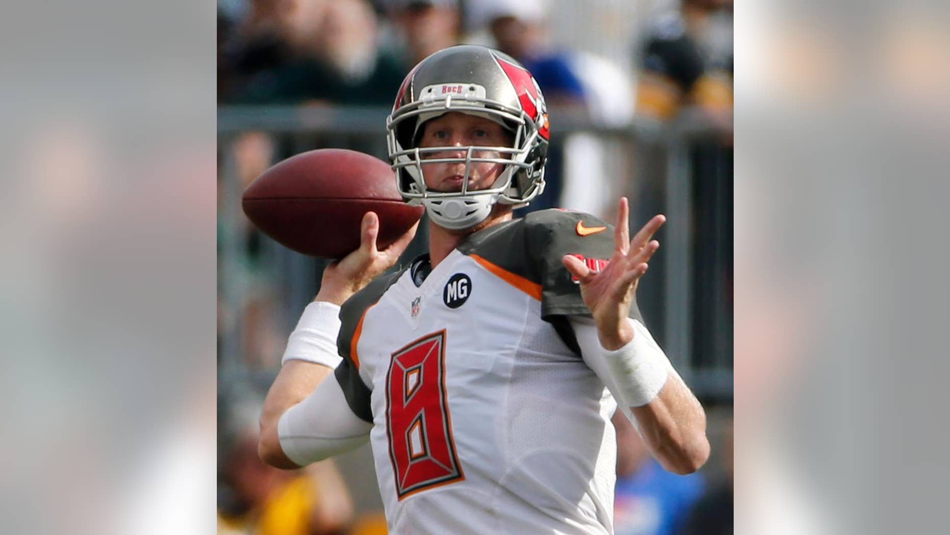 Tampa Bay Buccaneers quarterback Mike Glennon passes in the third quarter of an NFL football game against the Pittsburgh Steelers, Sunday, Sept. 28, 2014, in Pittsburgh. The Buccaneers won 27-24. (AP Photo/Gene J. Puskar)
