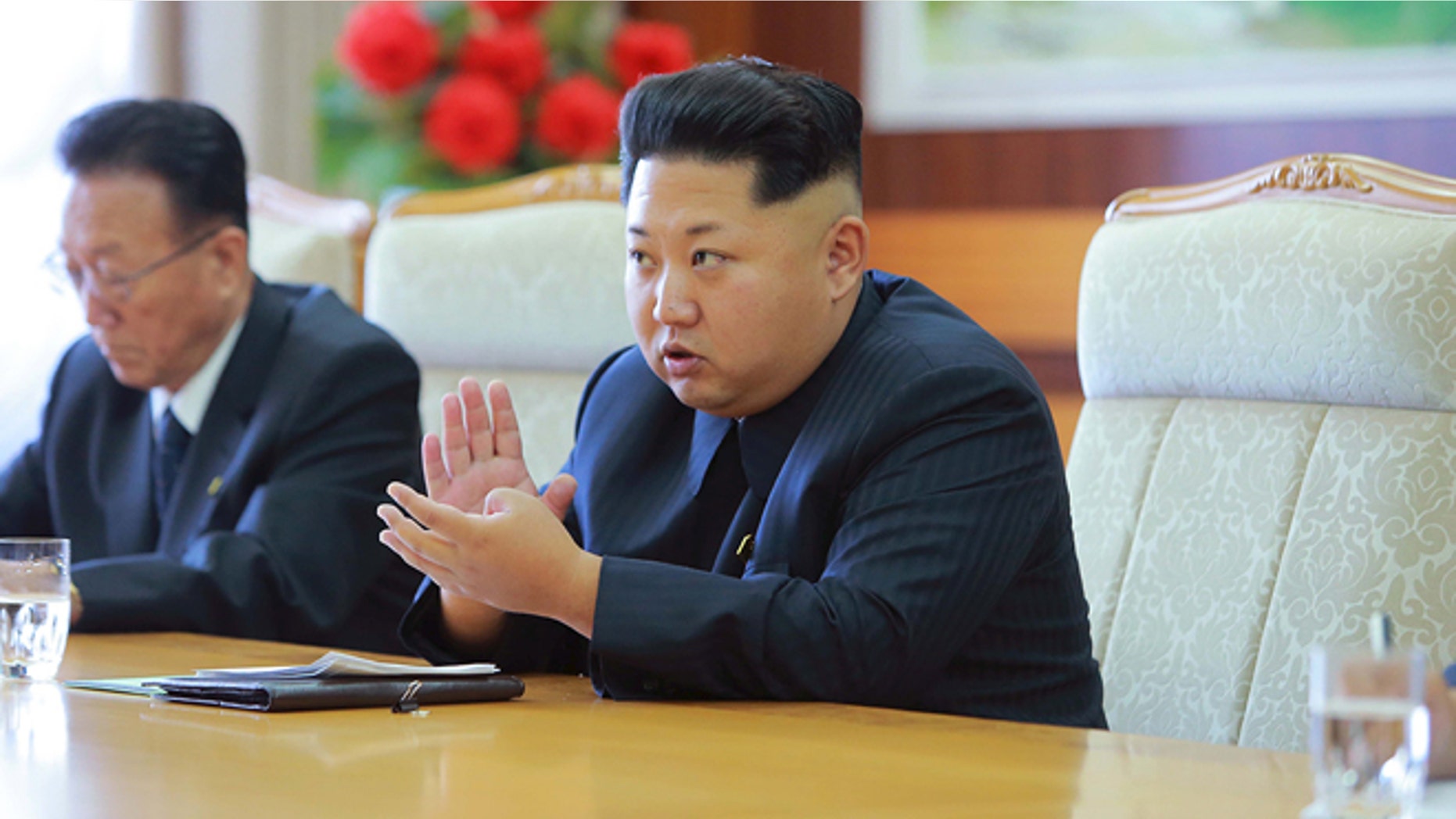 North Korean leader Kim Jong Un receives a Cuban delegation (not pictured), in this undated photo released in Pyongyang September 8, 2015.