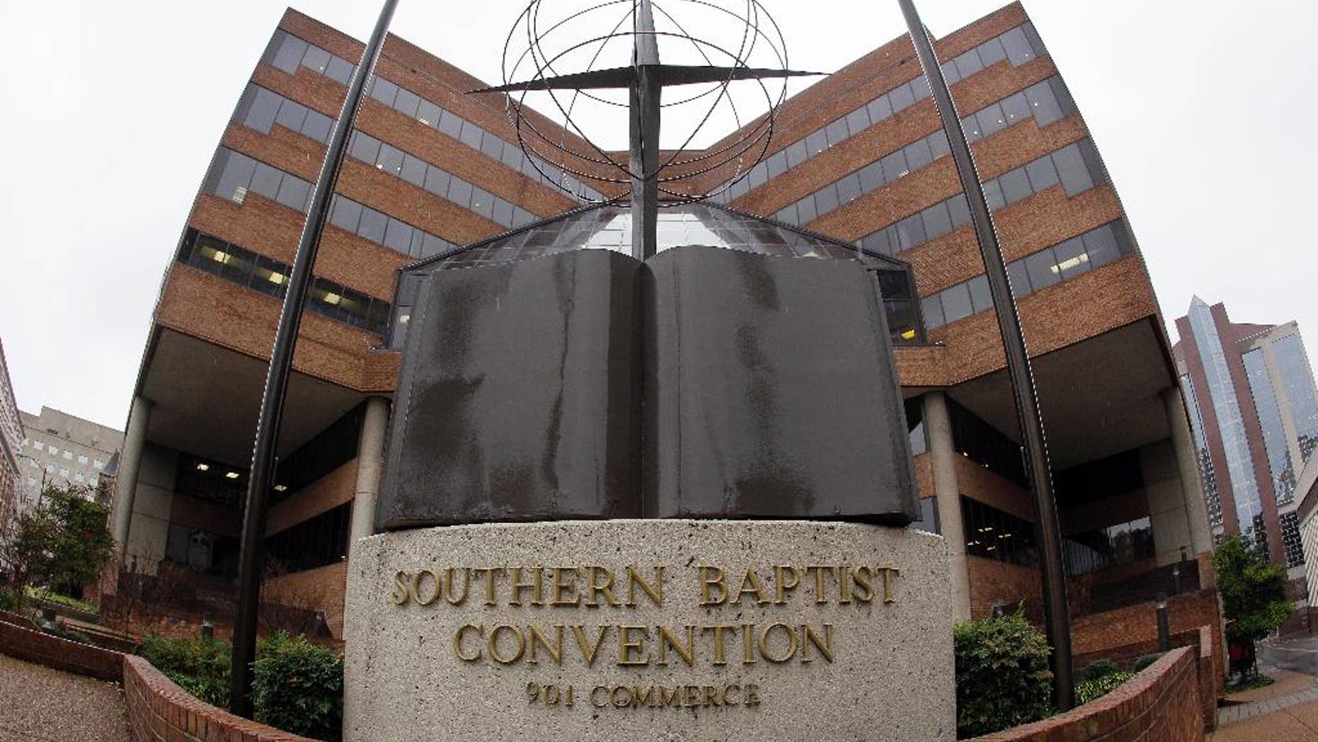 FILE -- This Dec. 7, 2011 file photo shows the headquarters of the Southern Baptist Convention in Nashville, Tenn. The Southern Baptists lost more than 200,000 members in 2015. It's the ninth straight year of decline for the nation's largest Protestant denomination, which also saw baptisms drop by more than 10,000 in 2015. (AP Photo/Mark Humphrey, File)