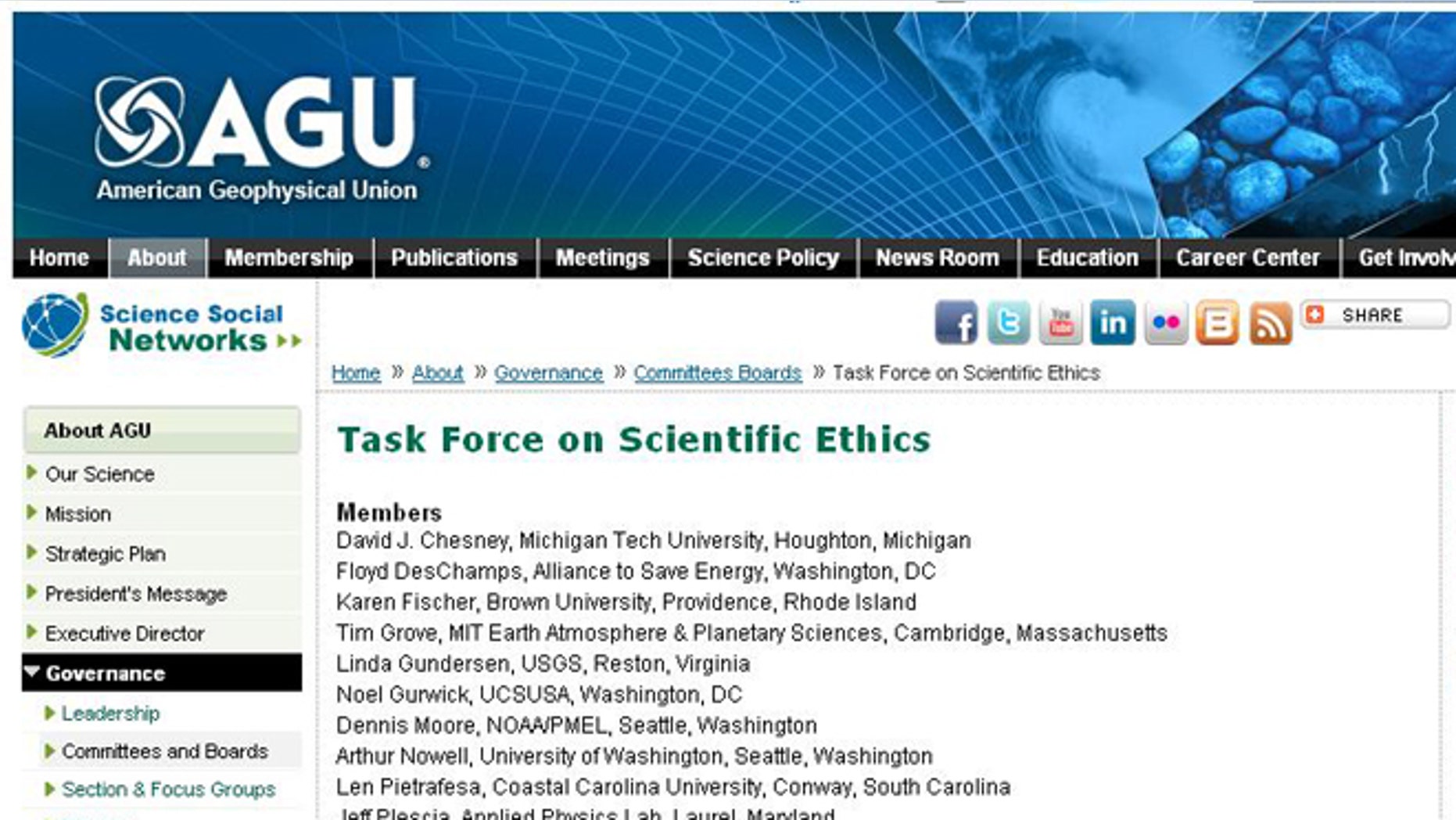 The name of chair Peter H. Gleick was stripped from the masthead of a science group's Task Force on Scientific Ethics following a clear breach of ethics.