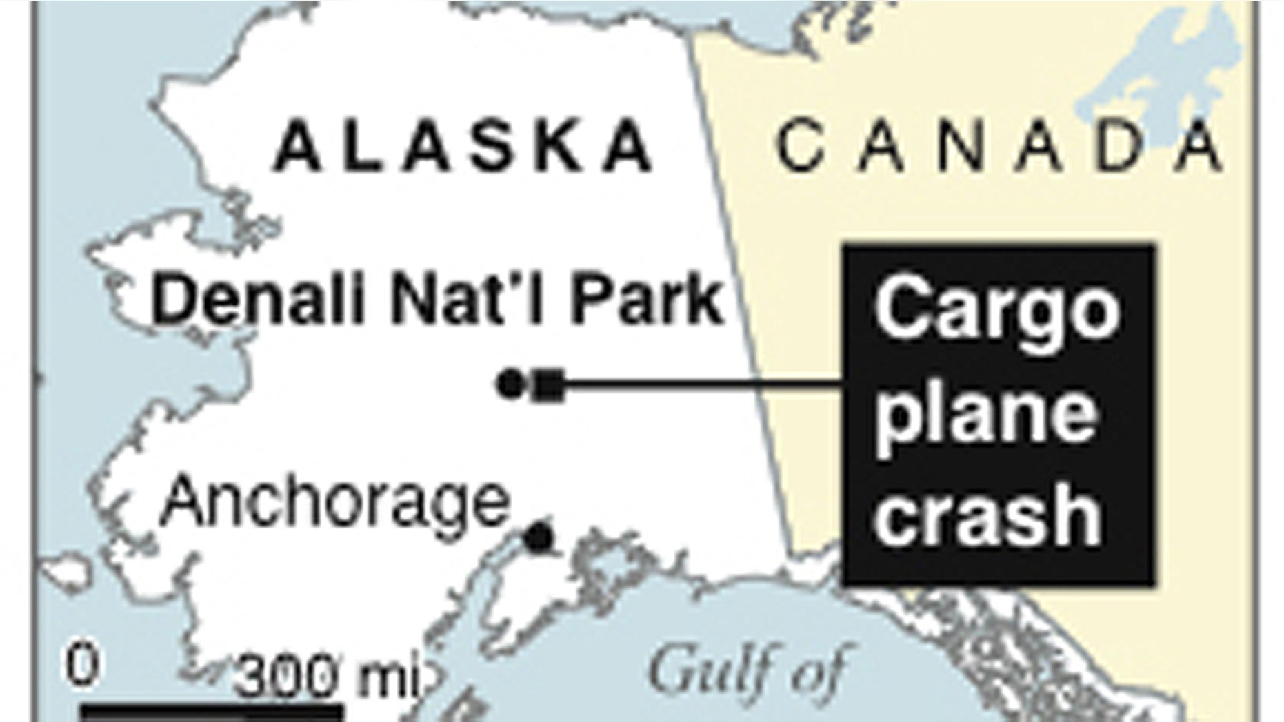 Map locates cargo plane crash near Denali National Park in Alaska