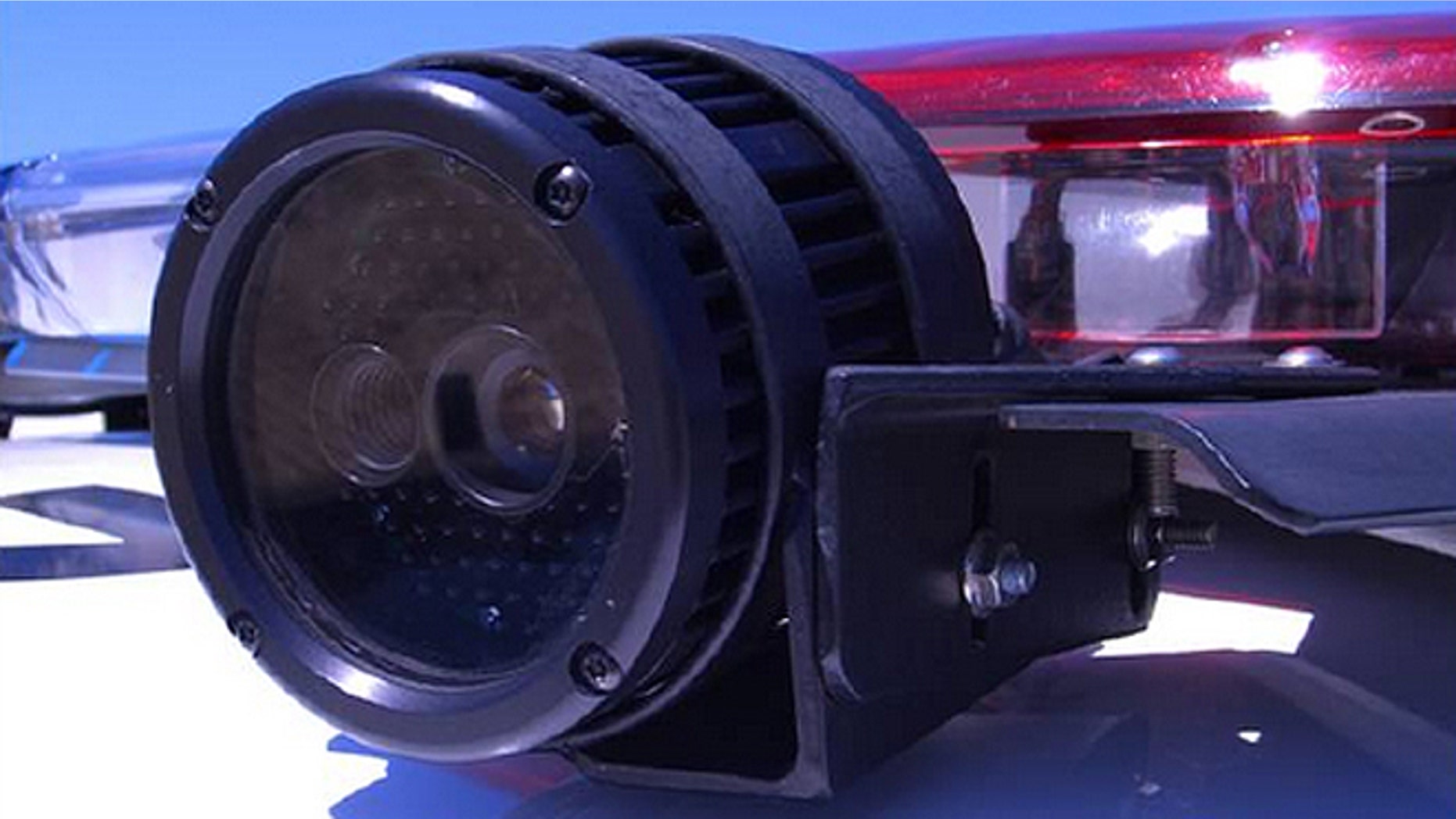 Automatic license plate readers like the one seen here are mounted atop a police cruiser and utilize both an infrared and a color camera. (Los Angeles County Sheriff's Department)