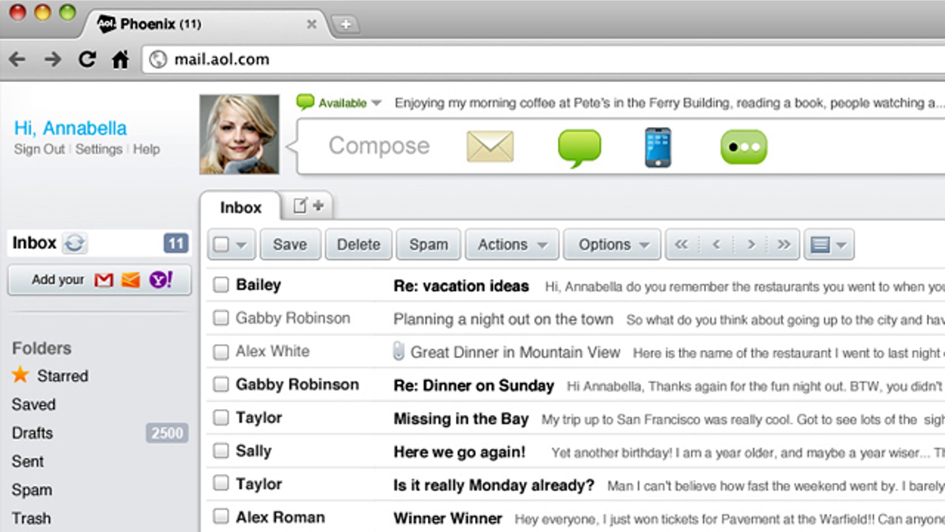 Phoenix, AOL's new Web based e-mail program will focus on keeping things separate but equal within the same screen, under different headings for text and chat messages.