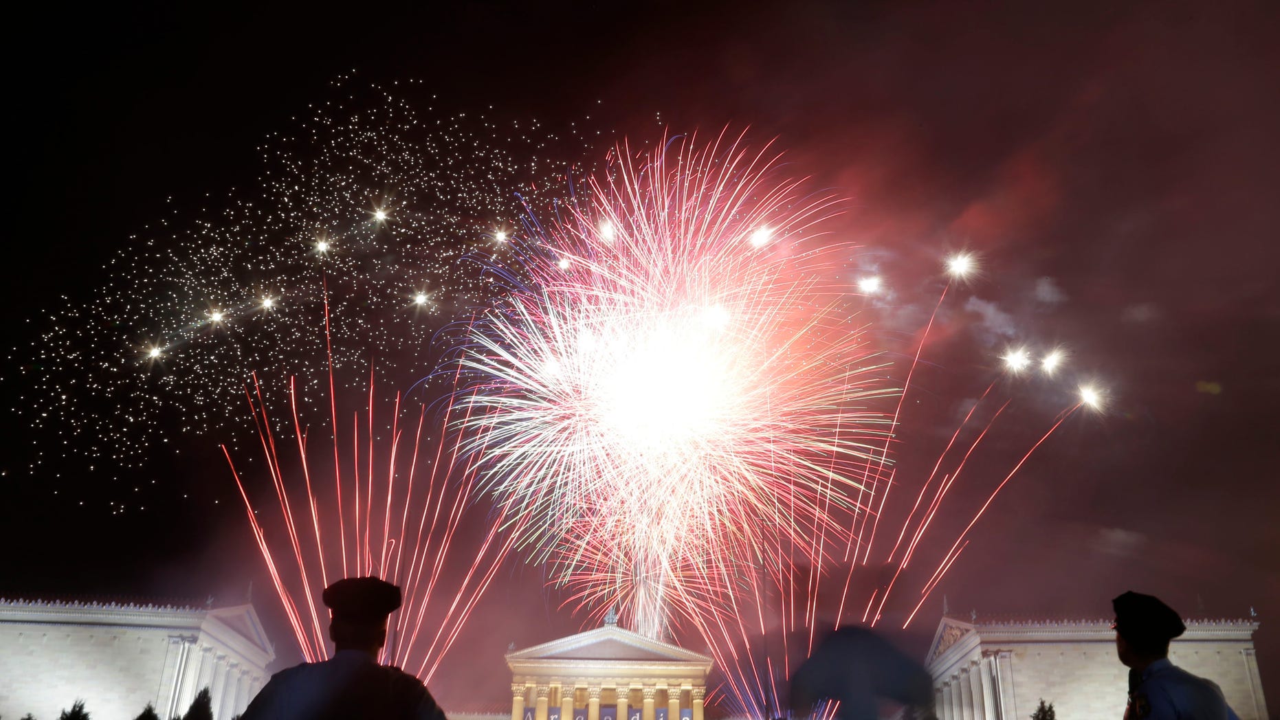 Fireworks light up the sky over the Philadelphia Museum of Art during an Independence Day celebration, Wednesday, July 4, 2012, in Philadelphia. (AP Photo/Matt Rourke)