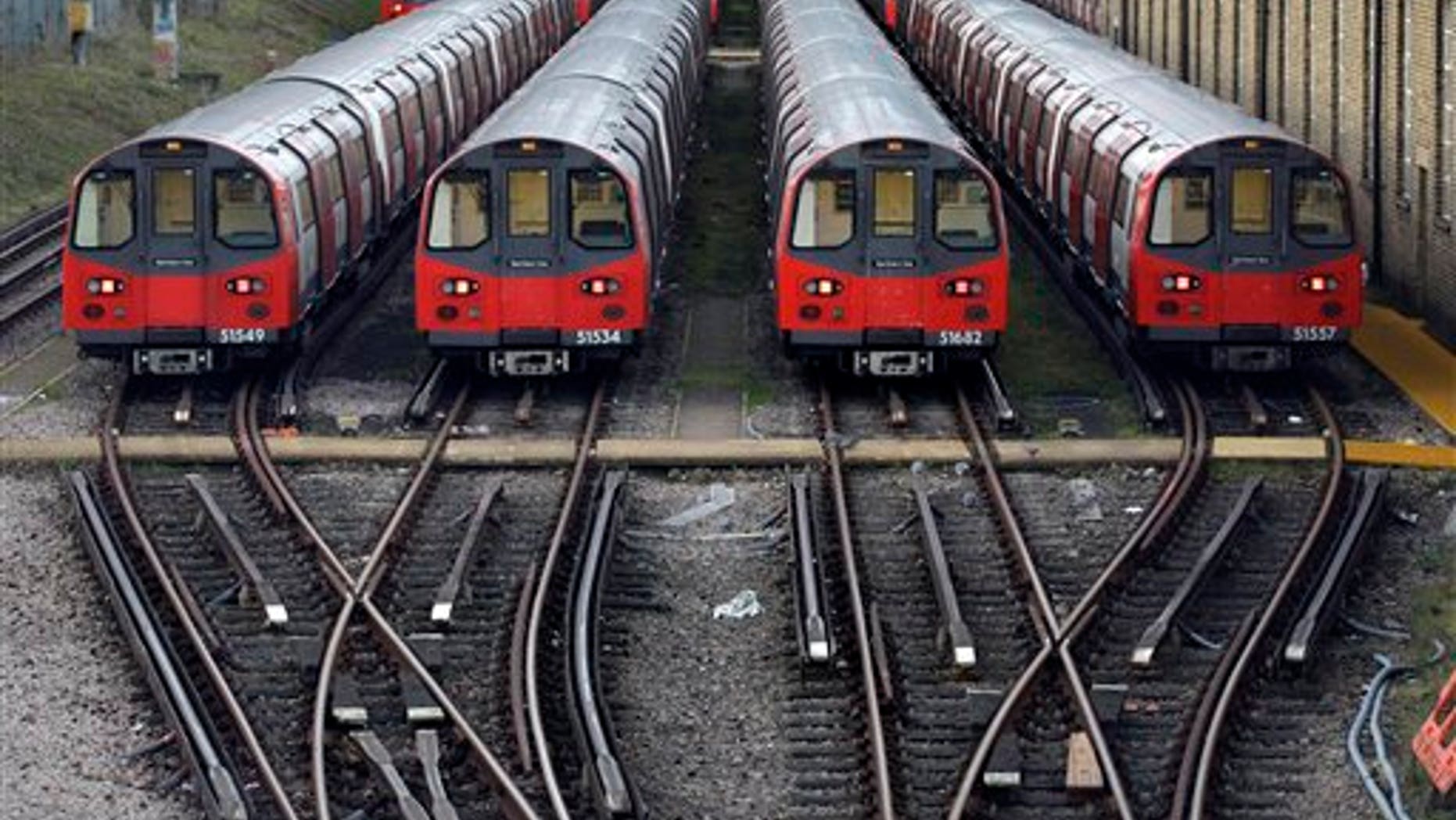 Dec. 26: Underground trains are parked during a 24-hour strike by train drivers over public holiday pay, at Mordern depot, south London.