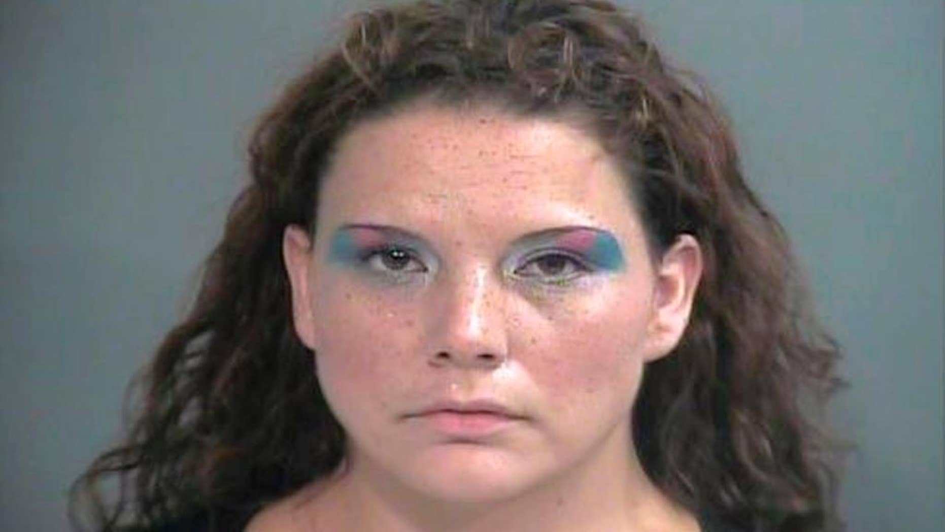 This Wednesday, Sept. 1, 2014 police booking photo provided by Washington County Sheriff's Office shows shoplifting suspect Brandy Allen in Fayetteville, Ark. Fayetteville police said they arrested the woman after she allegedly stole $144 worth of eye shadow from an Ulta Beauty store. (AP Photo/Washington County Sheriff)