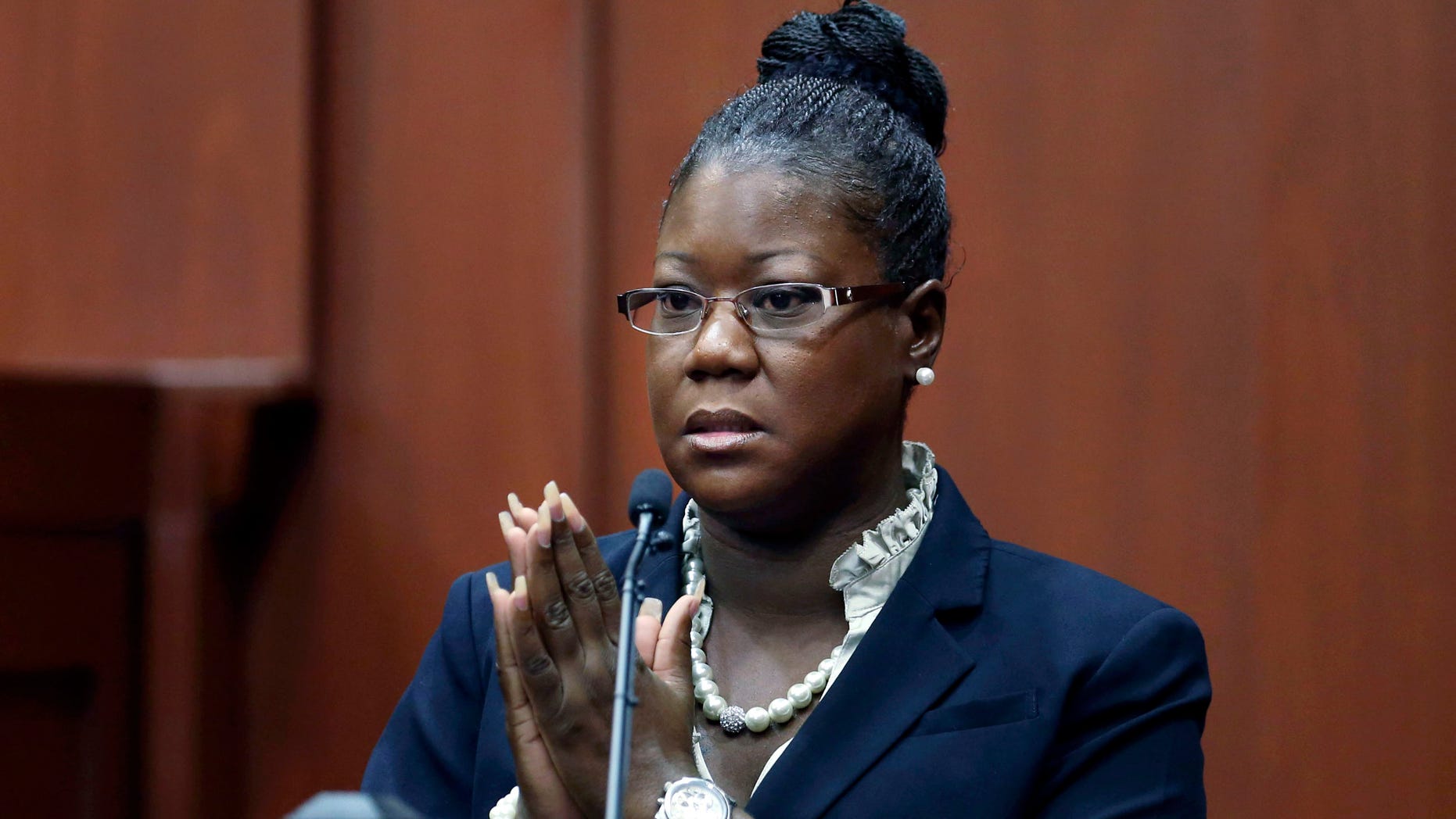 Trayvon Martin's mother, Sybrina Fulton, takes the stand during George Zimmerman's trial in Seminole County circuit court, Friday, July 5, 2013, in Sanford, Fla.