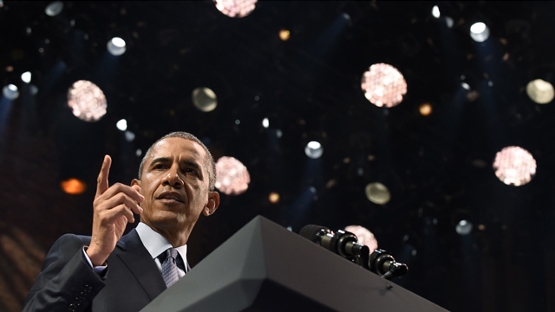 President Barack Obama speaks at the Richard Rodgers Theatre in New York, Monday, Nov. 2, 2015, at a Democratic National Committee fundraiser. (AP Photo/Susan Walsh)