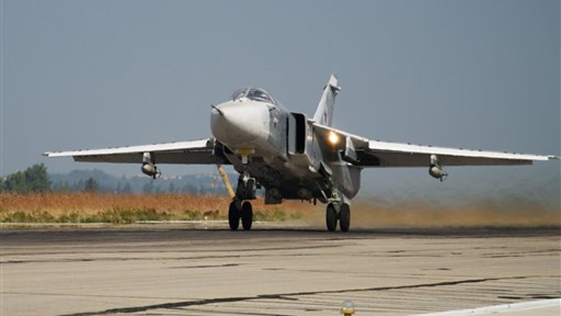 A Russian war plane takes off on a combat mission Thursday. (AP Photo/Vladimir Isachenkov)