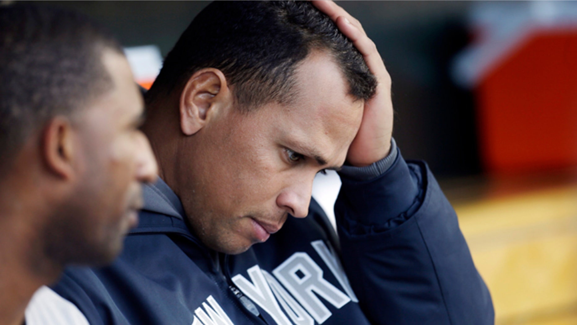 New York Yankees' Alex Rodriguez watches from the bench during Game 4 of the American League championship series against the Detroit Tigers Thursday, Oct. 18, 2012, in Detroit. (AP Photo/Paul Sancya )