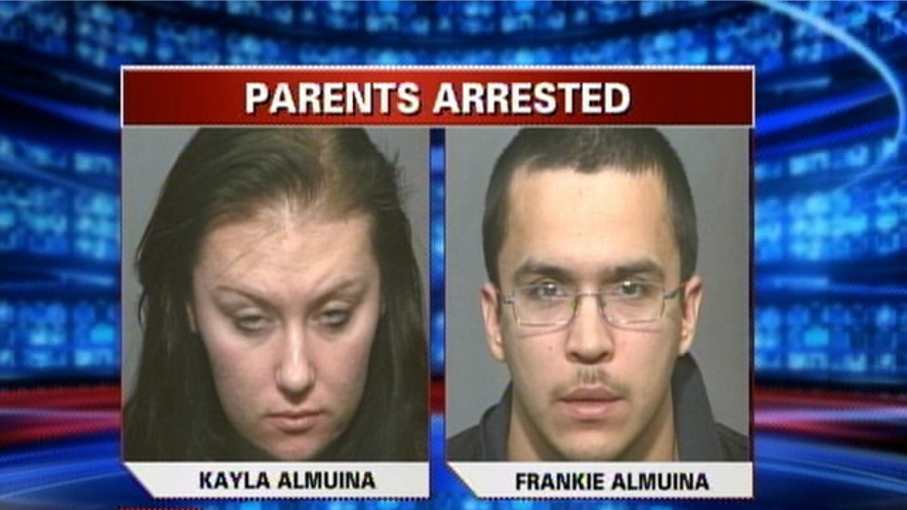 Kayla Almuina, 19, and Frankie Almuina, 20, were charged with two counts of child abuse after photos allegedly surfaced on Facebook showing their young children bound with duct tape.
