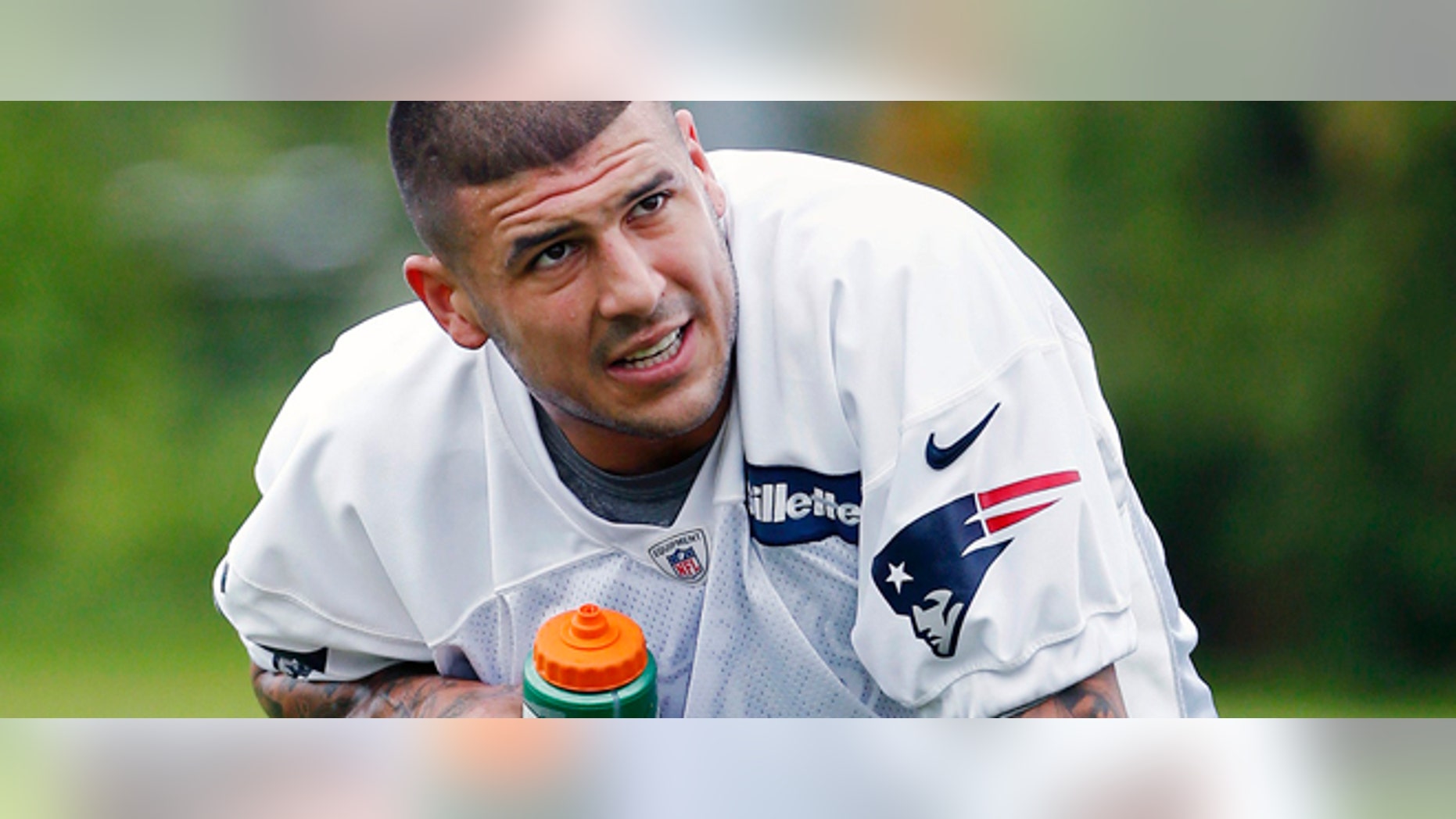 New England Patriots' Aaron Hernandez in a May 29, 2013 file photo.