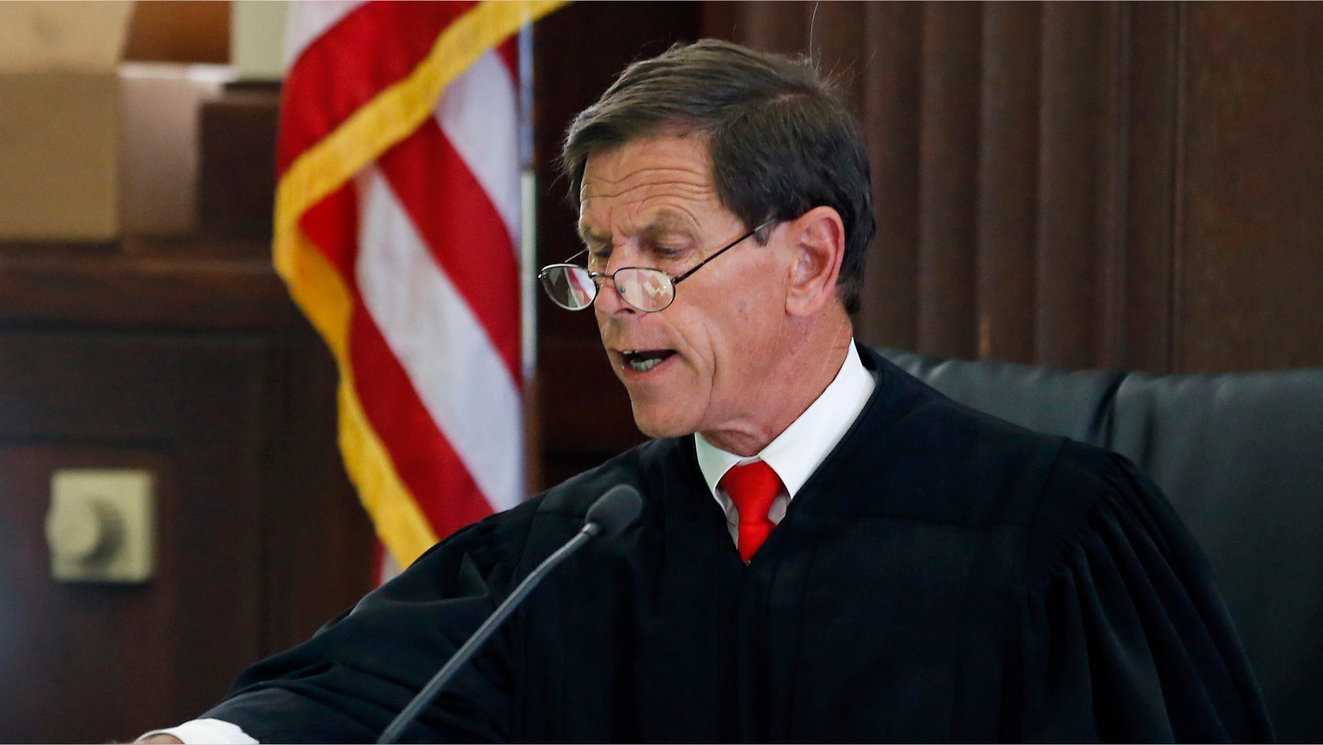 Judge Jeffrey Locke during a pretrial hearing Thursday, Aug. 14, 2014, in Suffolk Superior Court in Boston.