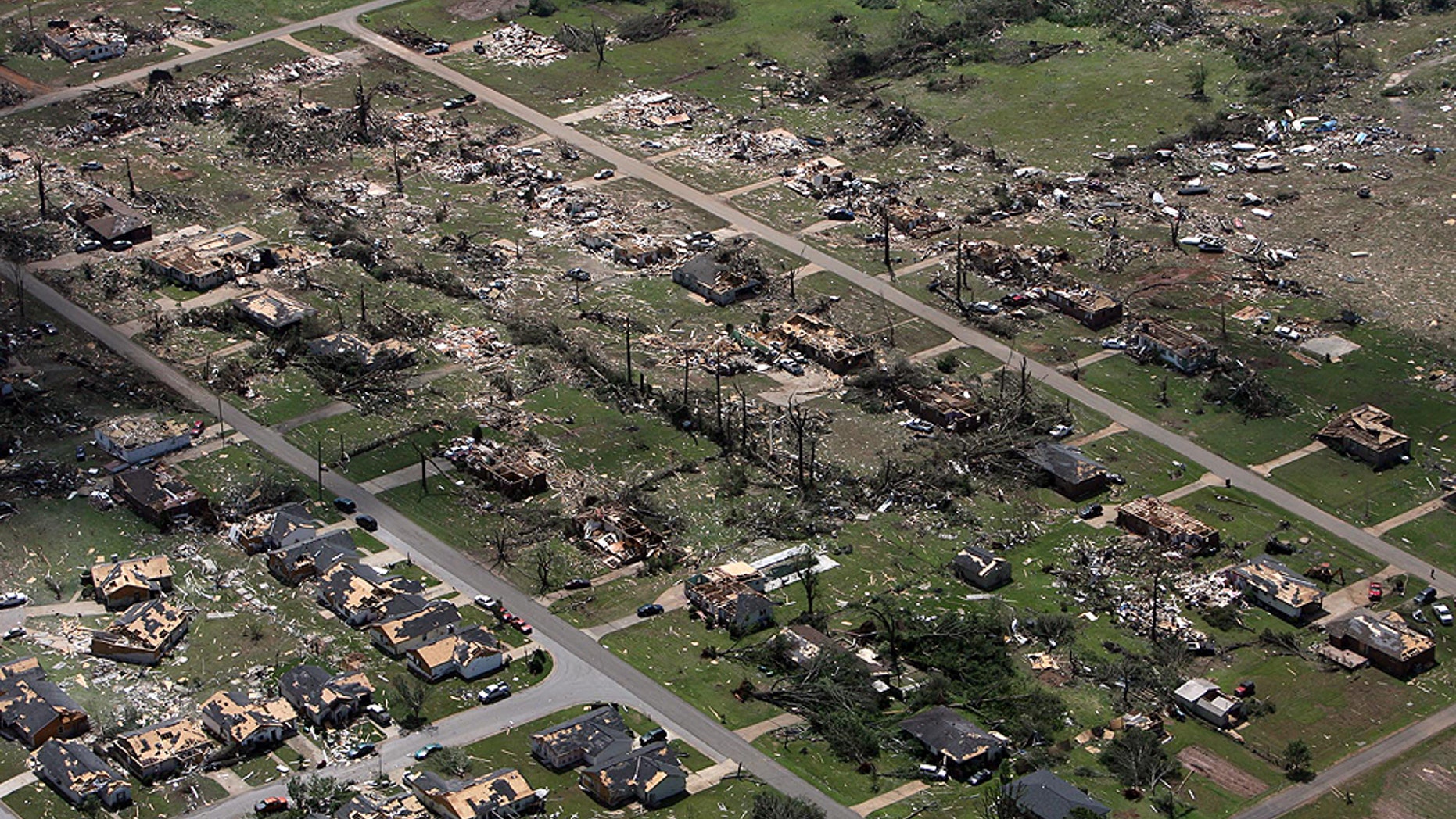 April 28: This aerial photo shows the devastation of homes in Cottondale, Ala. sustained heavy damage.