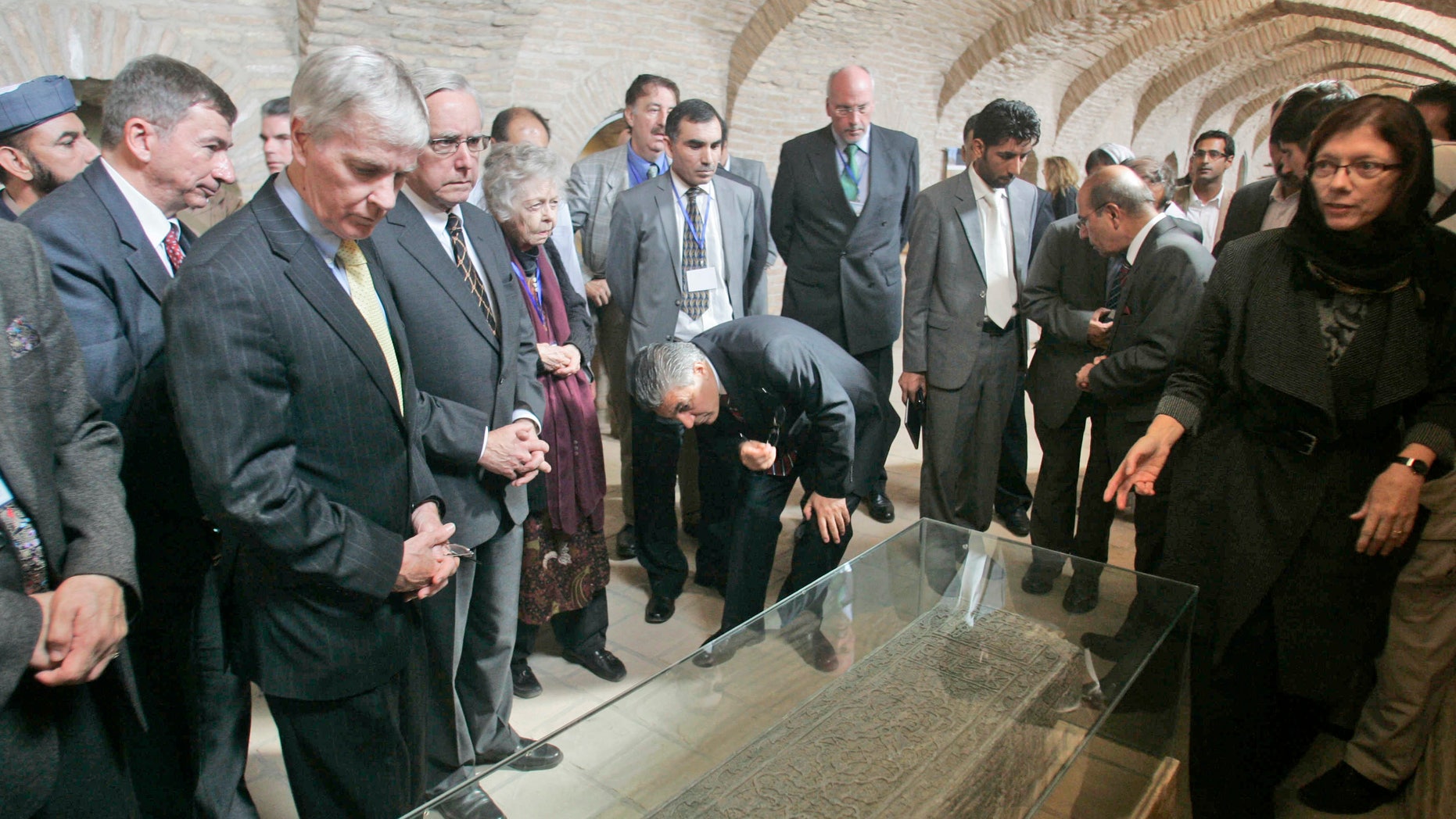 Oct. 16, 2011: U.S. Ambassador to Afghanistan Ryan Crocker, left, tours the new museum at the Qala Iktyaruddin Citadel, during the opening of the restored Herat Citadel in Herat, Afghanistan. An ancient citadel in Herat that dates back to Alexander the Great has been restored, a bright sign of progress in a country destroyed by war.