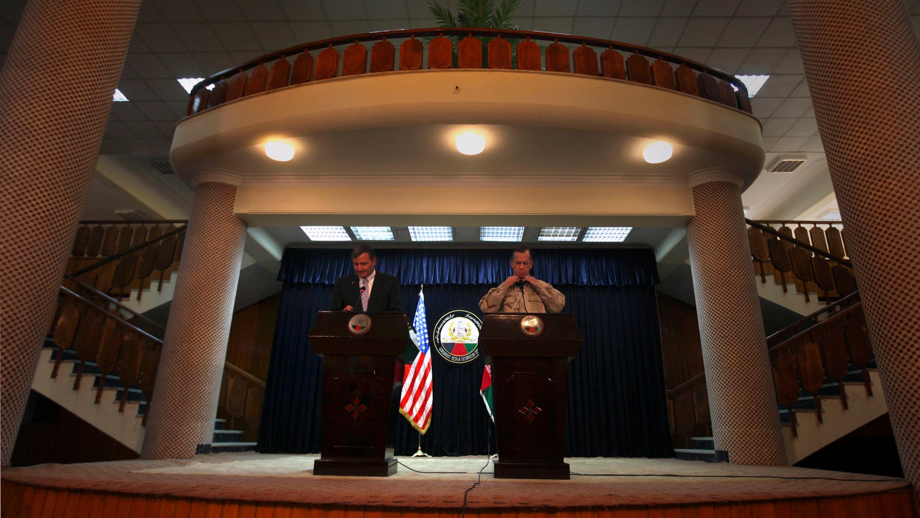 Dec. 17: Adm. Mike Mullen of the U.S., chairman of the Joint Chiefs of Staff, right, with U.S. ambassador to Afghanistan, Karl Eikenberry, prior to a press conference in Kabul, Afghanistan.