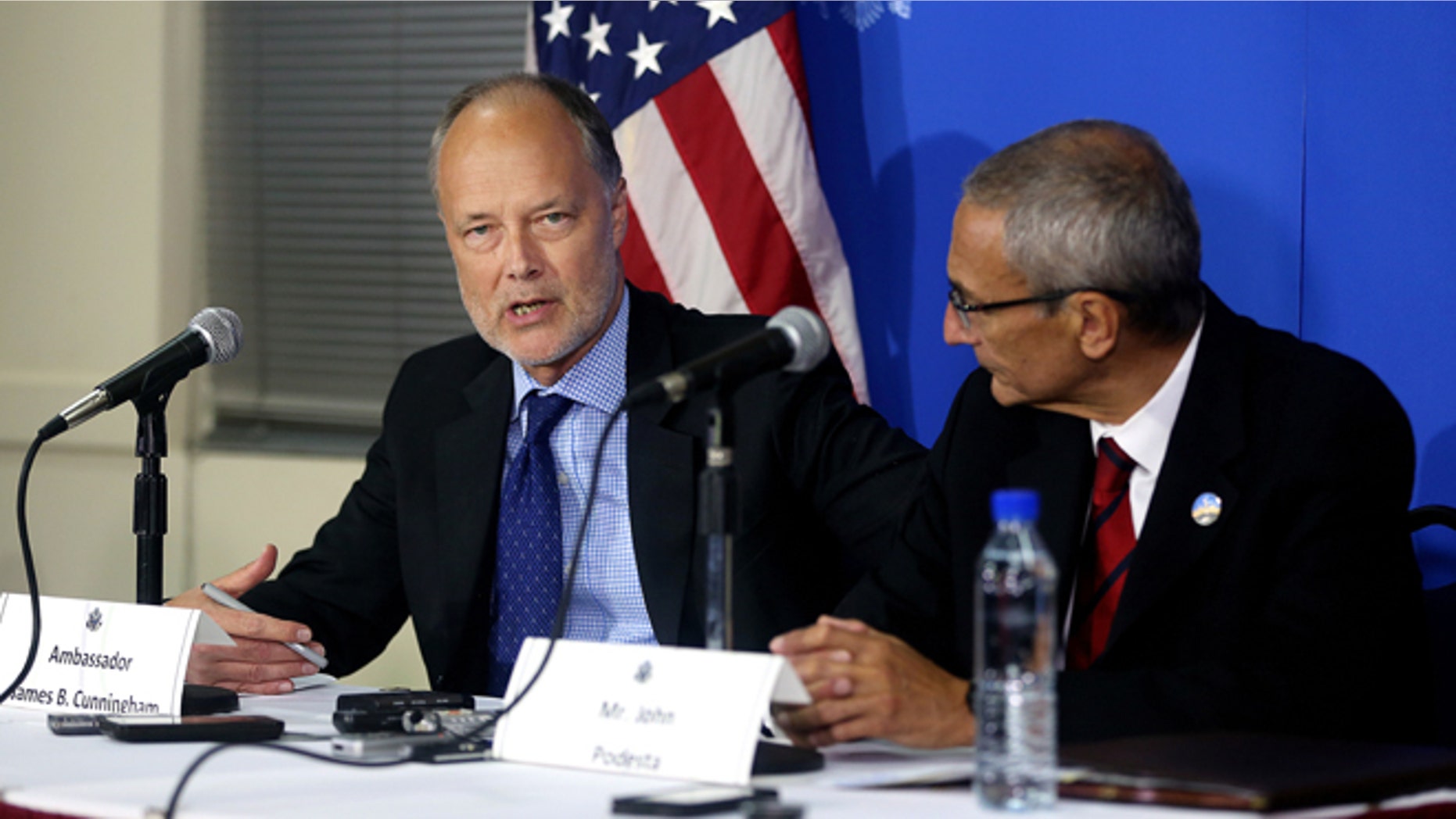 U.S. ambassador to Afghanistan James Cunnigham during a news conference at the U.S. embassy in Kabul, Afghanistan, Monday, Sept. 29, 2014.