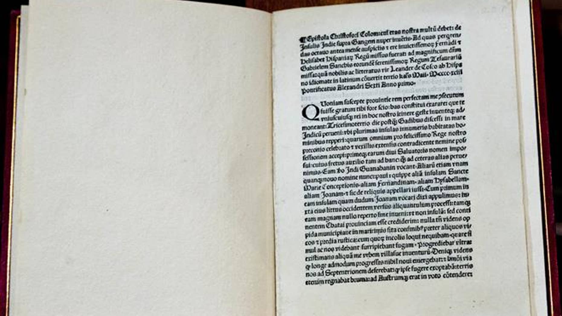 A 1493 copy of Christopher Columbus original letter is seen in Rome.