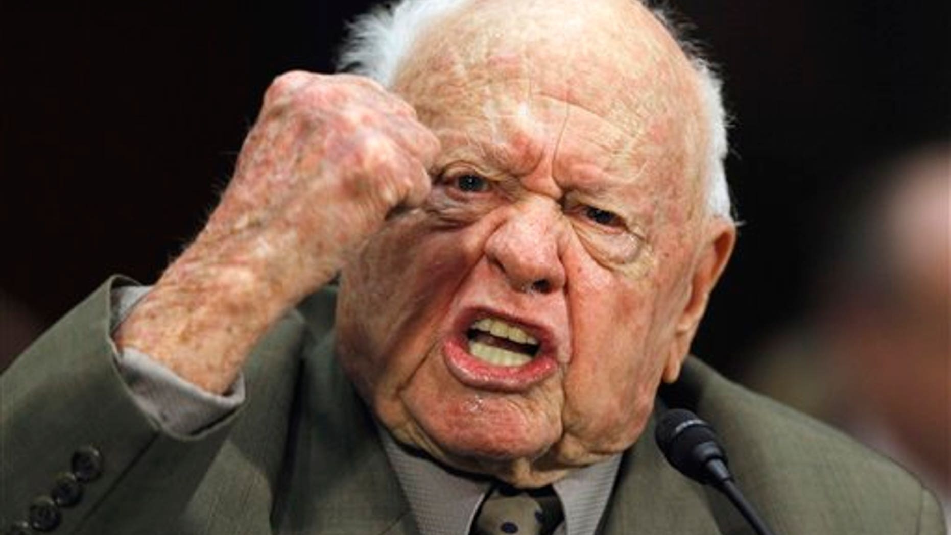 March 2, 2011: Entertainer Mickey Rooney testifies on Capitol Hill in Washington about elder abuse before the Senate Aging Committee.