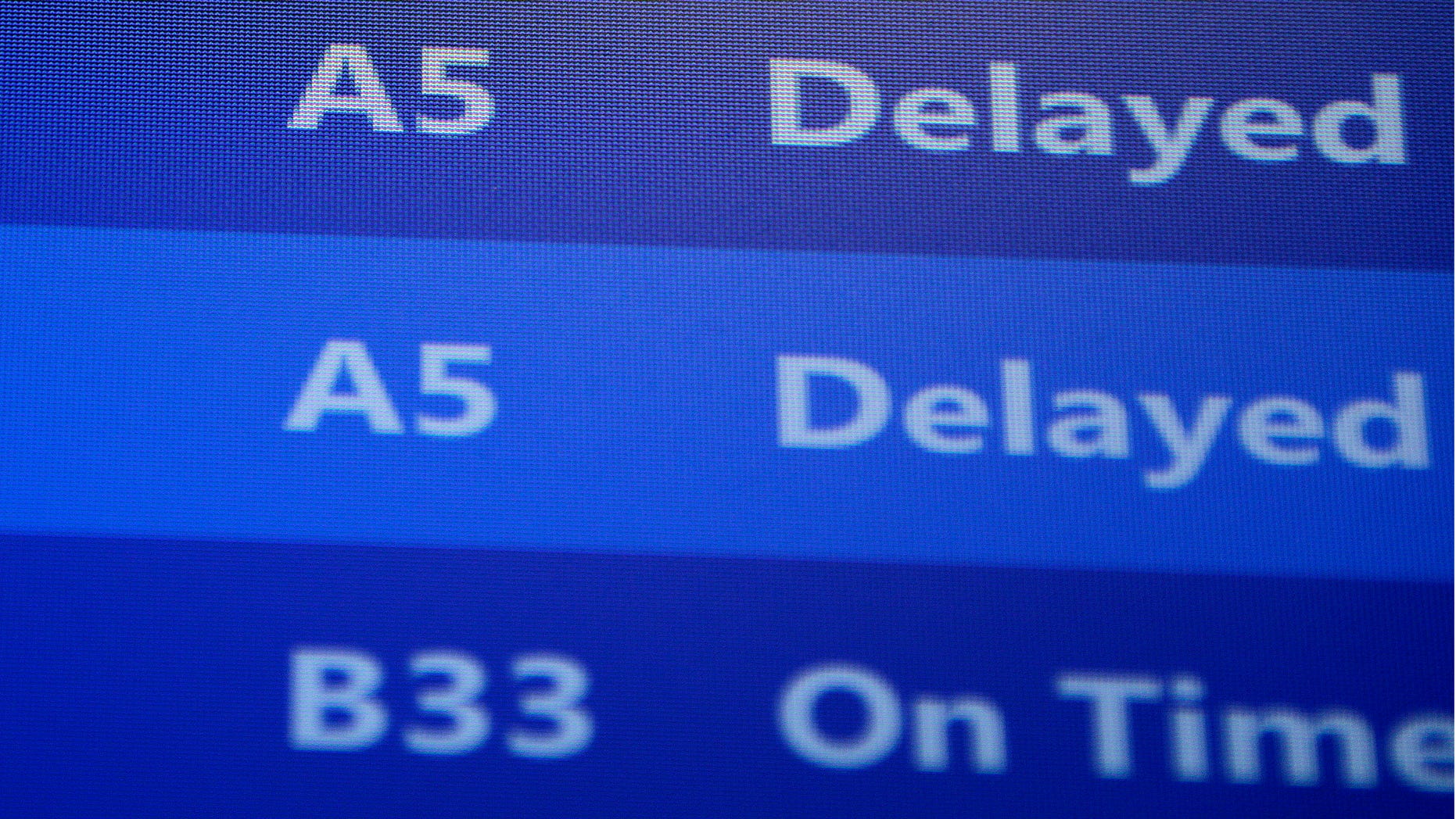 Nov. 26, 2013: Flights departing from Pittsburgh International Airport are delayed in Imperial, Pa.