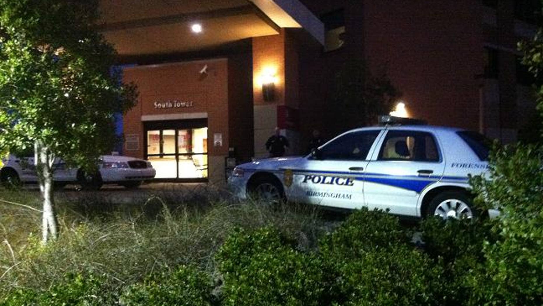 This photo shows the crime scene outside the Alabama hospital where a gunman wounded 3.